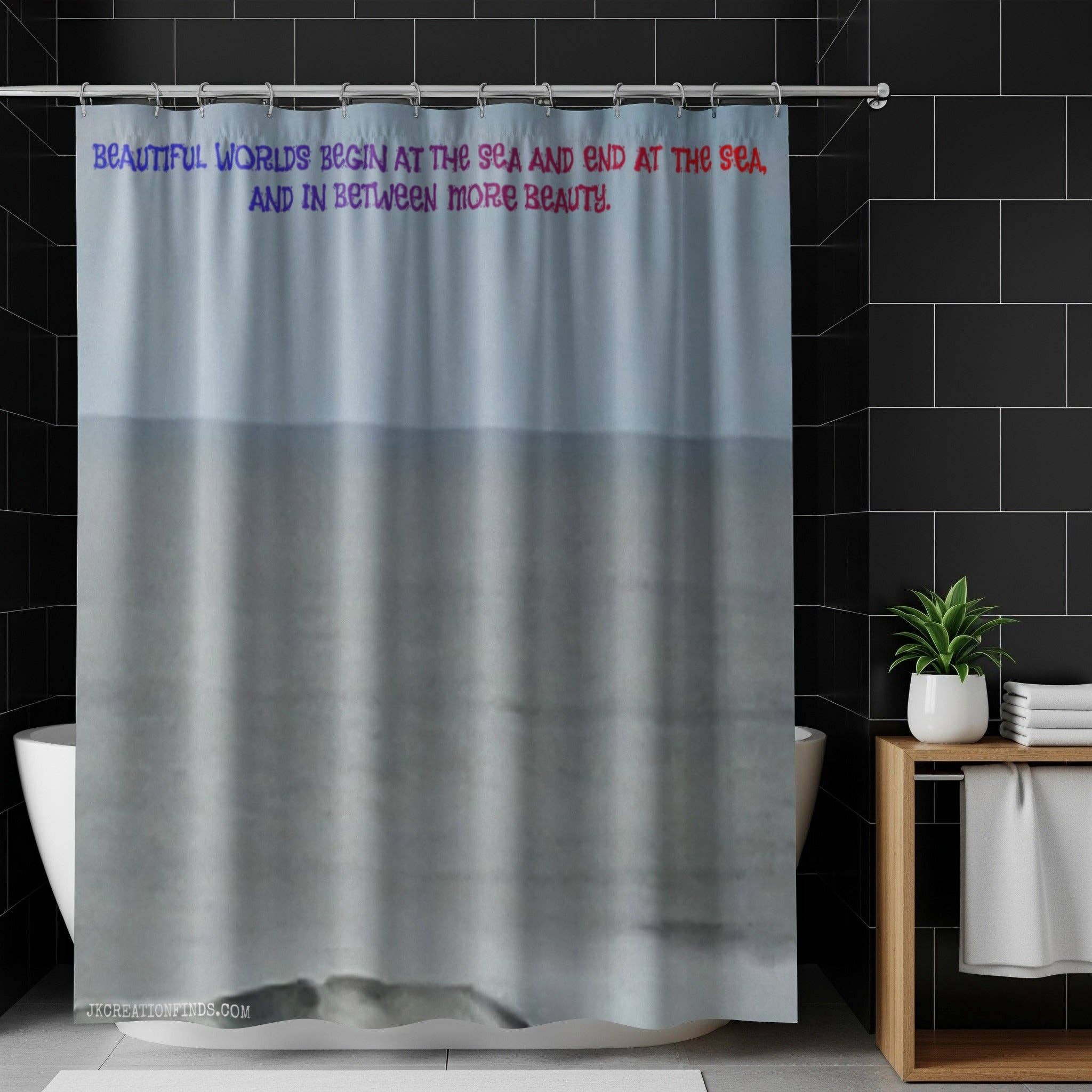 Sea Quote Shower Curtain, Beach Decor, Inspirational Bathroom Art, Ocean Lover Gift, Coastal Home Decor, Modern Shower Curtain