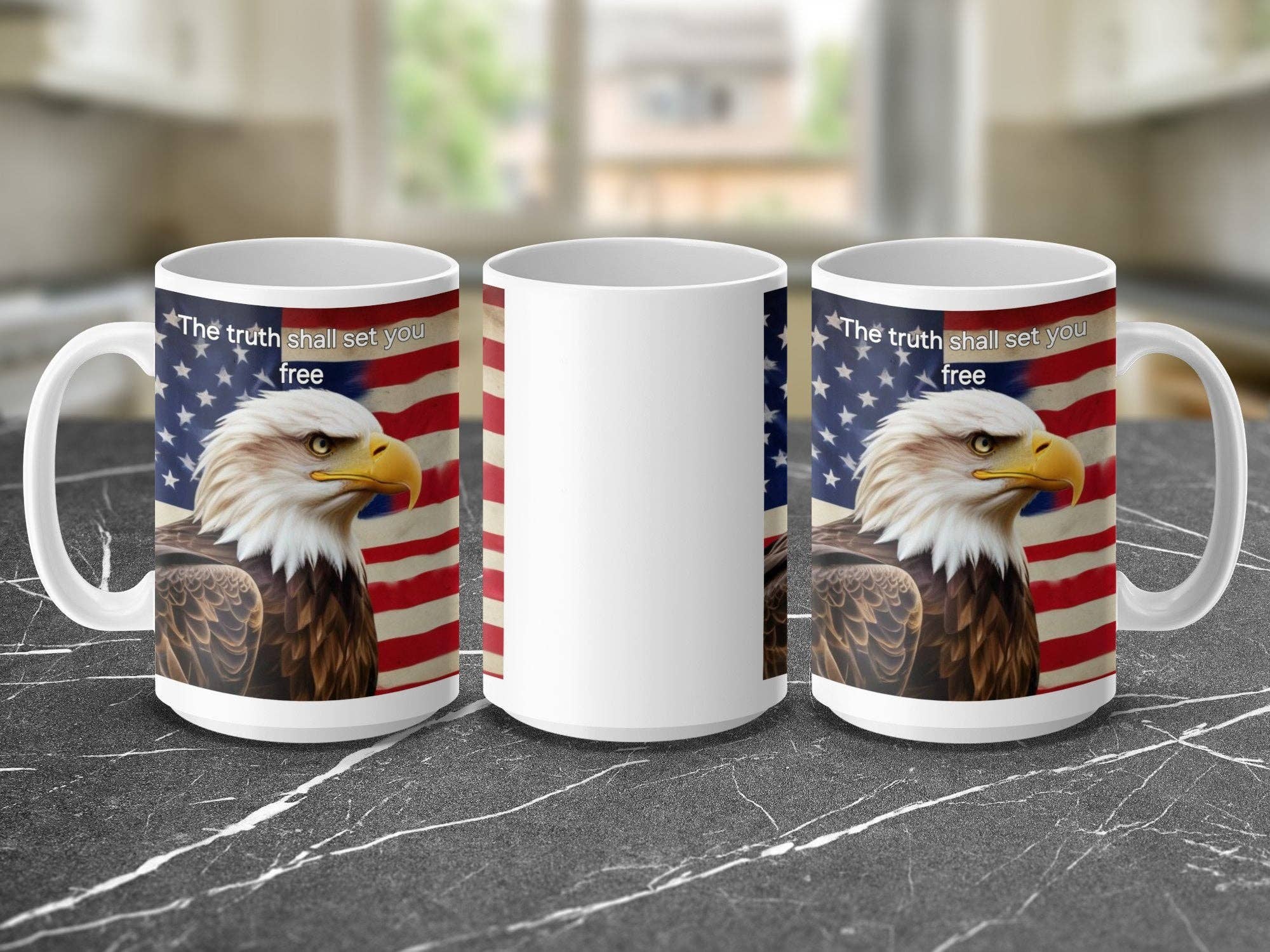 Patriotic Eagle Mug, Freedom Quote Mug, The Truth Shall Set You Free Mug, Bald Eagle American Flag Mug, Inspirational Coffee Cup