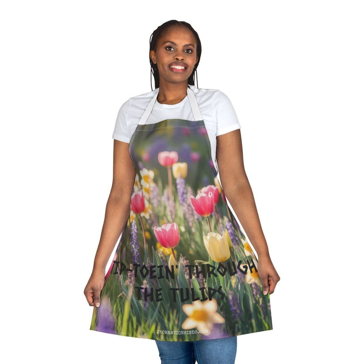 Tip-Toein' Through The Tulips Apron, Vibrant Floral Garden AOP Apron, Spring Flowers Design, Colorful 5-Color Straps, Baking and Cooking