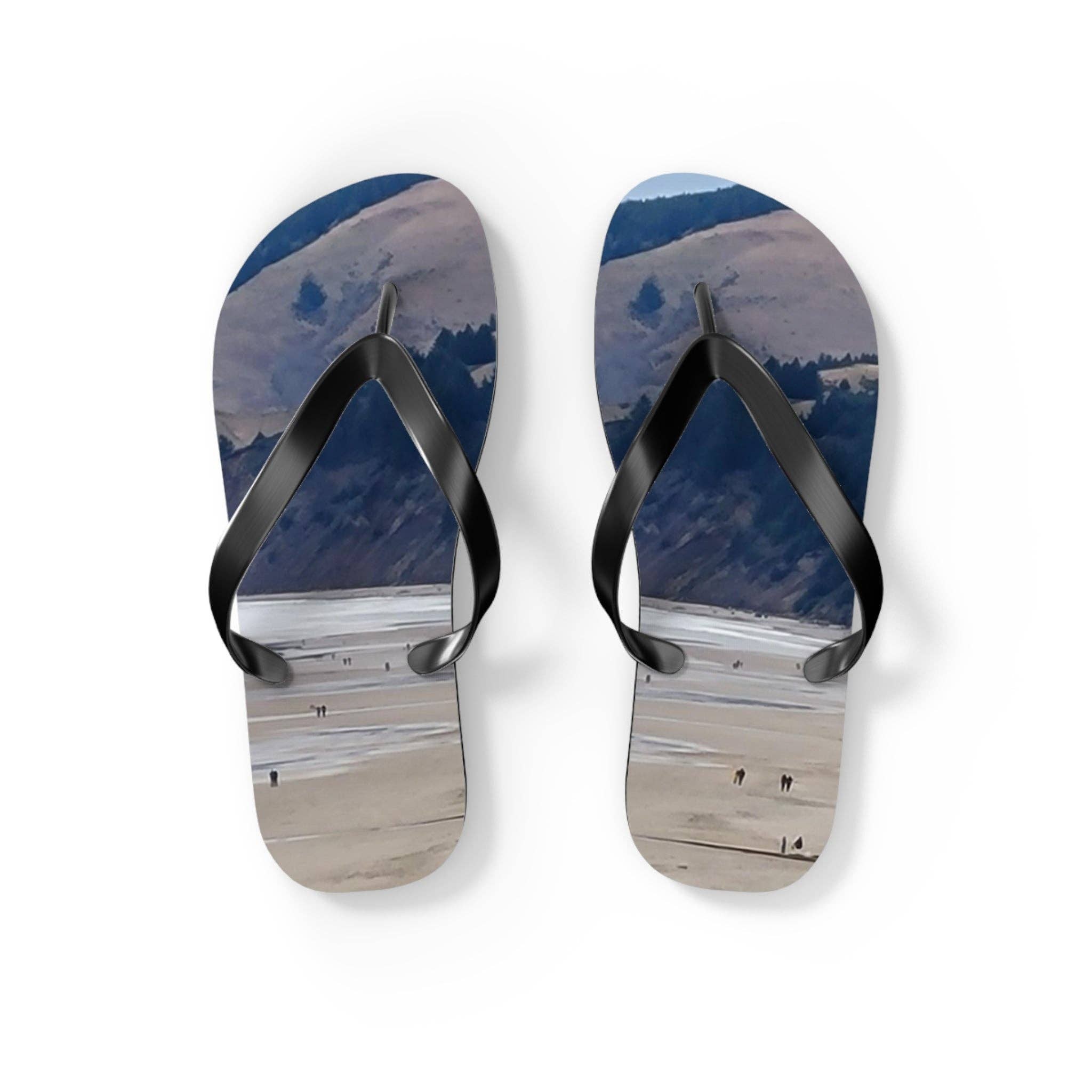 Serene Landscape Flip Flops, Earthy Nature Beach Sandals, Minimalist Outdoor Travel Footwear, Wanderlust Gift for Him Or Her