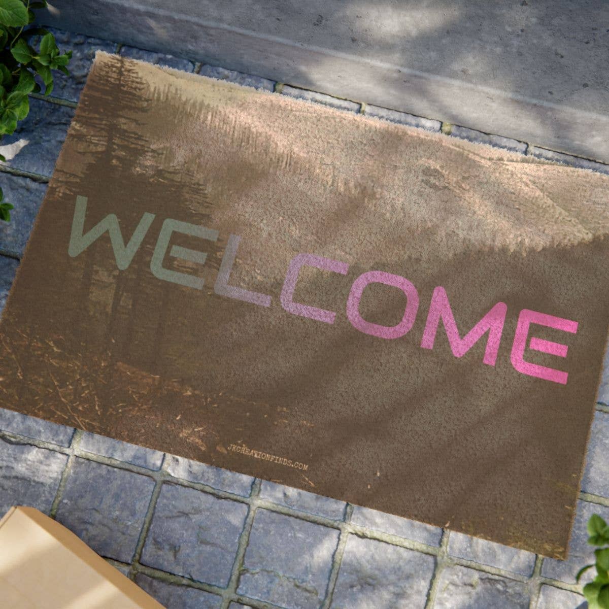 Welcome Doormat, Snowy Mountain Landscape Entry Mat, Pine Tree Nature Decor, Outdoor Cabin Housewarming Gift, Winter Forest Welcome Mat