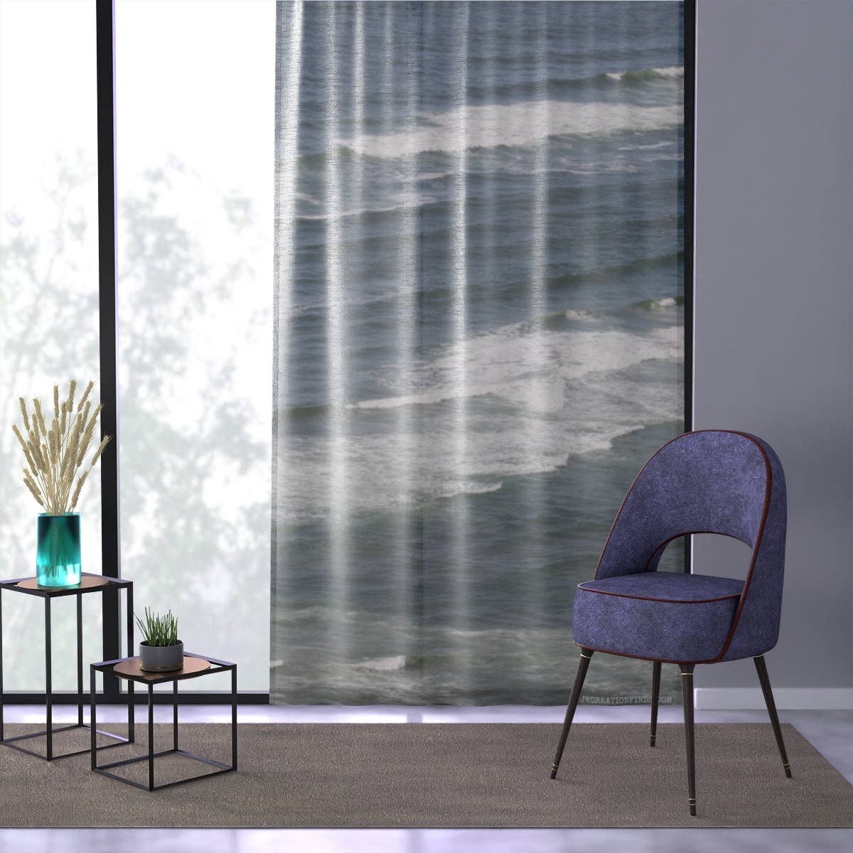Ocean Waves Window Curtain, Coastal Home Decor, Sea Scape Curtain, Beach House Decor, Nautical Decor, Wave Art Print, Ocean View Curtain