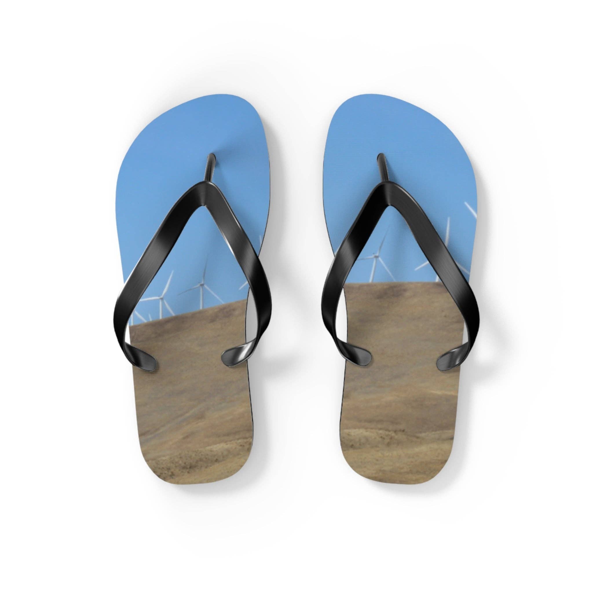 Wind Turbine Flip Flops, Renewable Energy Eco Sandals, Modern Landscape Beach Footwear, Unique Environmentalist Gift for Him Her