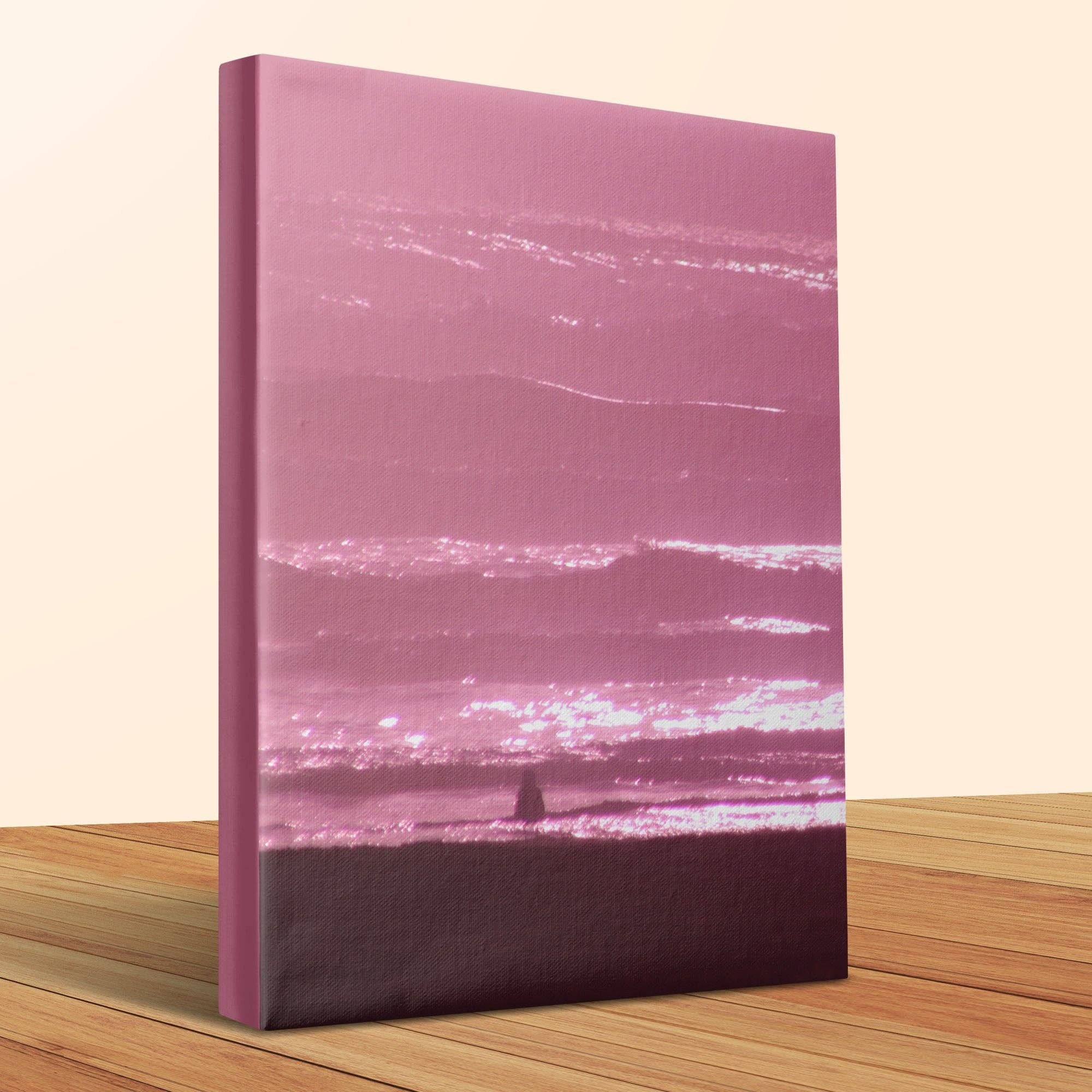 Serene Ocean Sunset Canvas Wrap, Pink Ocean Art Print, Beach Sunset Wall Decor, Coastal Sunset Photography, Modern Beach Artwork
