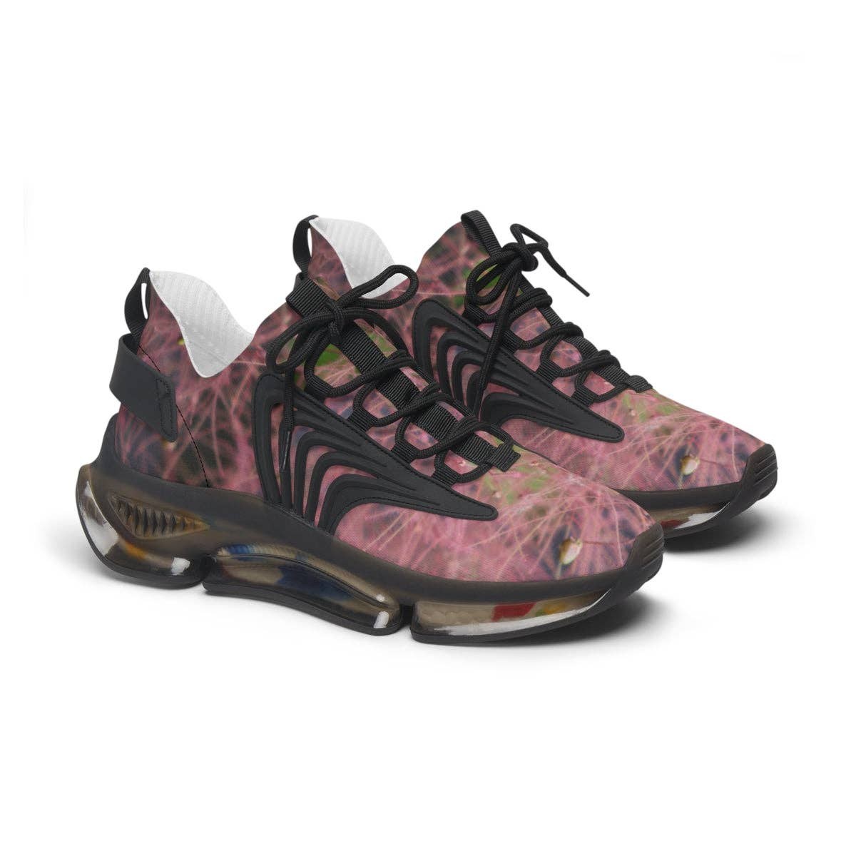 Smoke Bush Women's Mesh Sneakers, Pink Floral Shoes, Botanical Print Sneakers, Trendy Athletic Shoes, Unique Women's Footwear