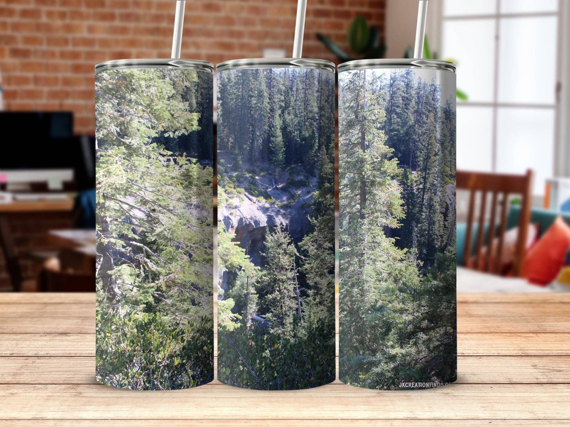 Scenic Forest View Tumbler, Nature Inspired Travel Mug, Reusable Eco Friendly Drinkware, Perfect for Outdoor Enthusiasts