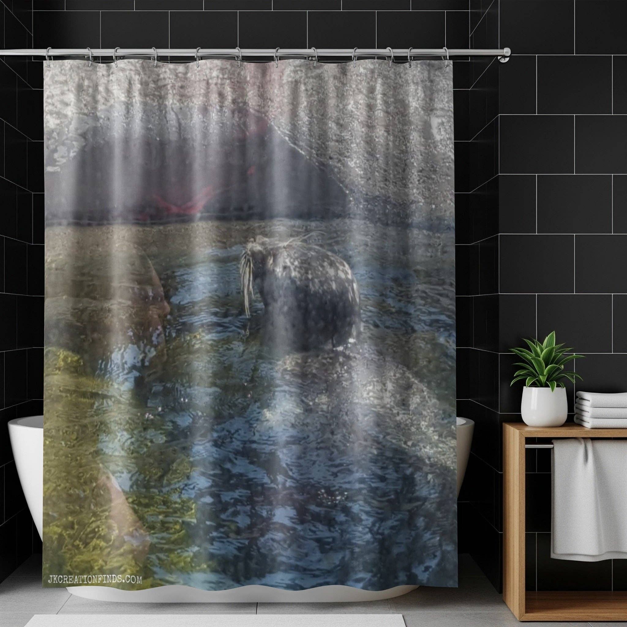 Spotted Seal Shower Curtains, Bathroom Decor, Aquatic Animal Art, Cute Seal Design, Modern Bath Decor, Unique Bathroom Design
