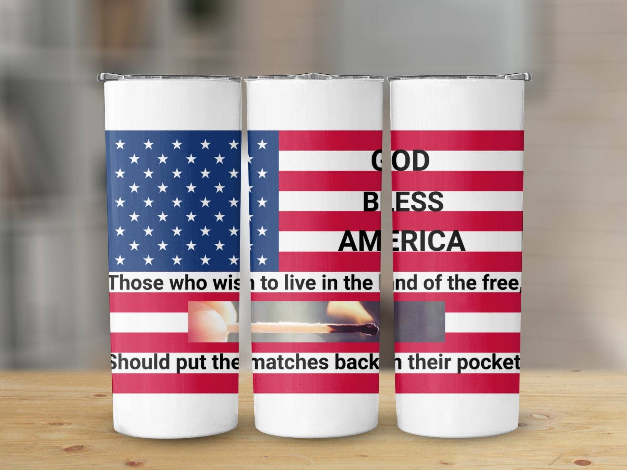 Patriotic Tumbler God Bless America Quote American Flag Design Red White Blue Insulated Cup Independence Day Gift Love USA