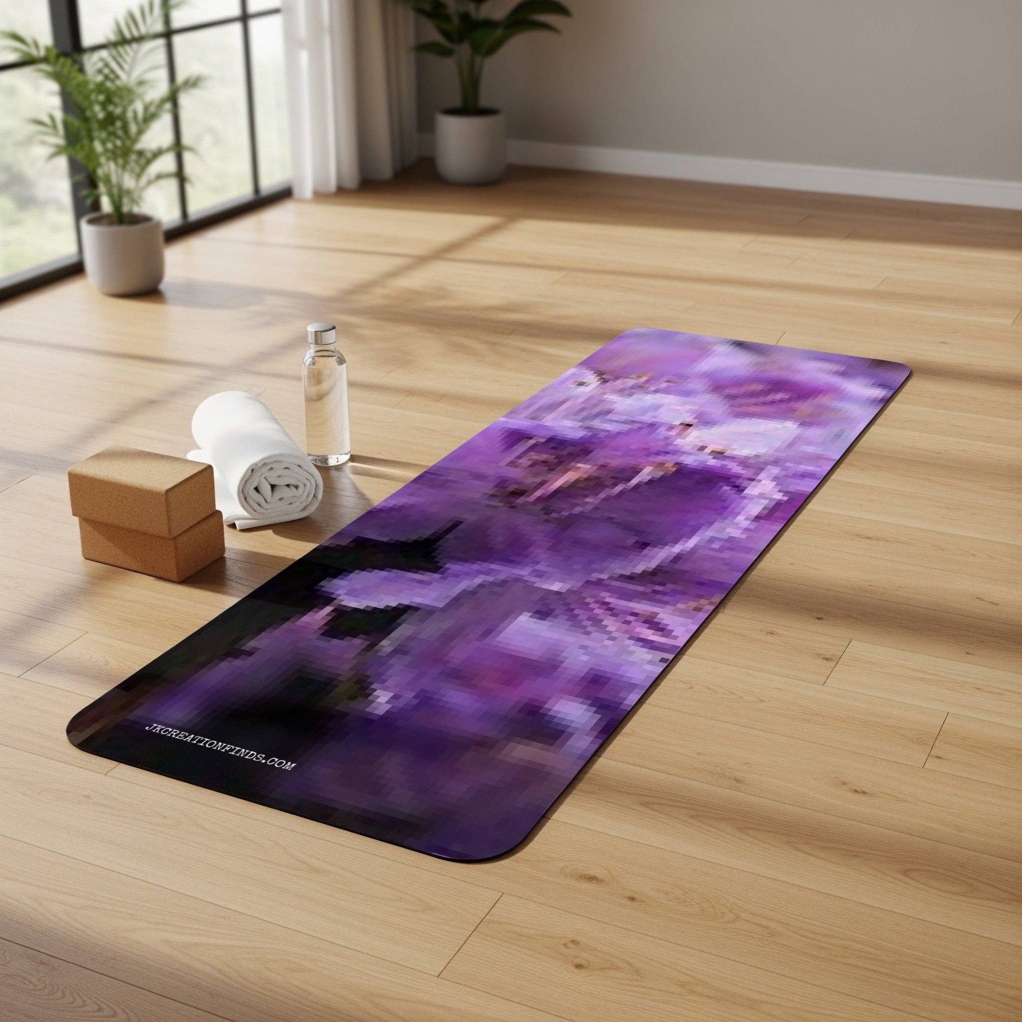 Purple Flower Rubber Yoga Mat, Floral Workout Mat, Customizable Yoga Gift, Pilates Mat, Fitness Mat, Exercise Mat, Gym Mat