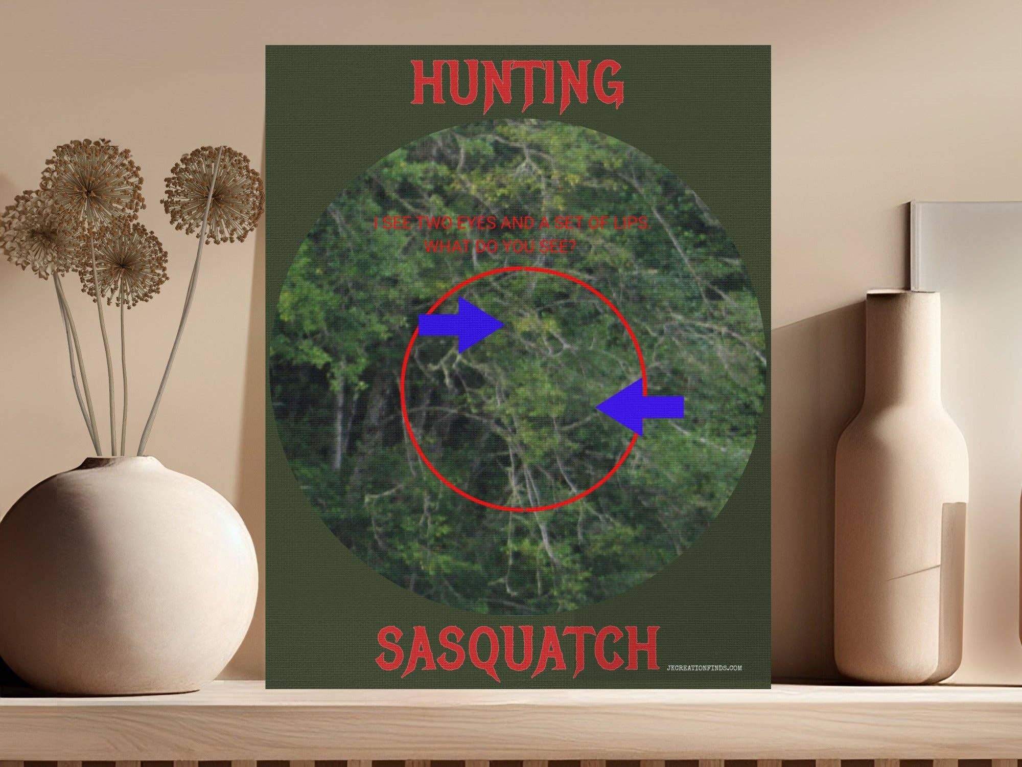 Sasquatch Hunting Canvas Wrap, Bigfoot Art, Cryptid Wall Decor, Funny Gift, Mysterious Creature, Forest Creature Art, Gift for Hunter