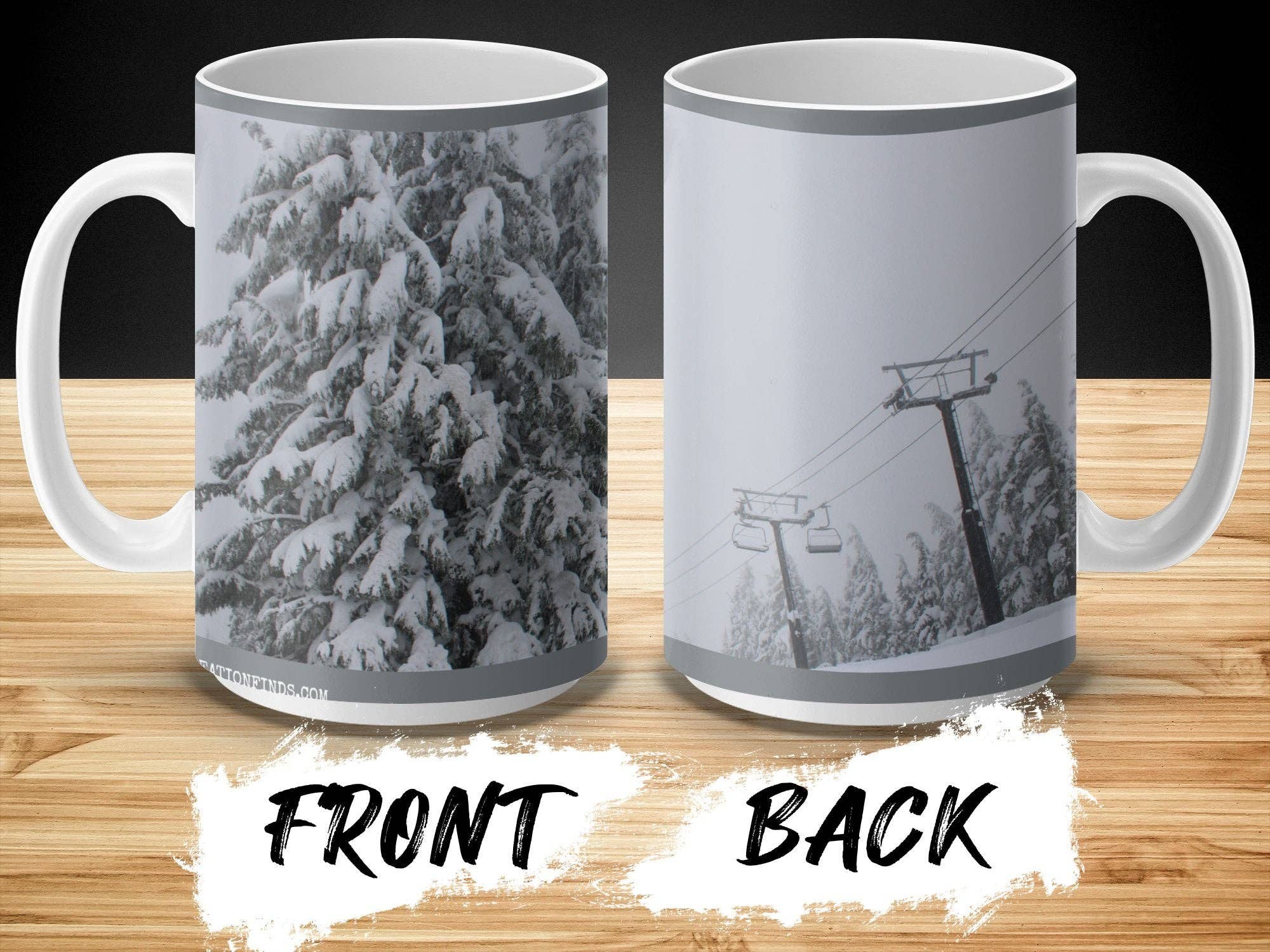 Winter Wonderland Mug, Snowy Pine Trees, Ski Lift, MT. Hood Photography, Perfect Winter Gift, Holiday Coffee Cup, Scenic Nature Image