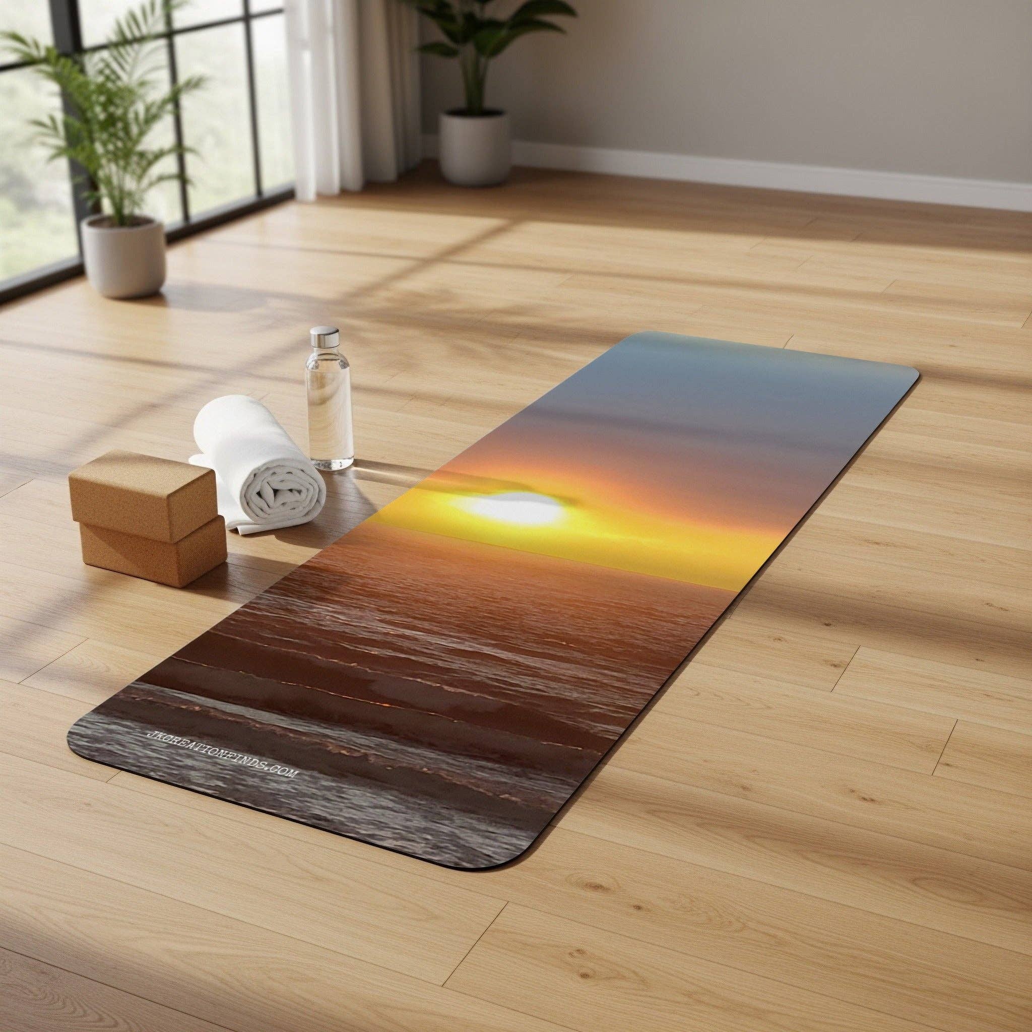 Sunset Ocean Rubber Yoga Mat, Beach Sunrise Exercise Mat, Customizable Yoga Mat, Gift for Yogi, Meditation Mat, Fitness Mat