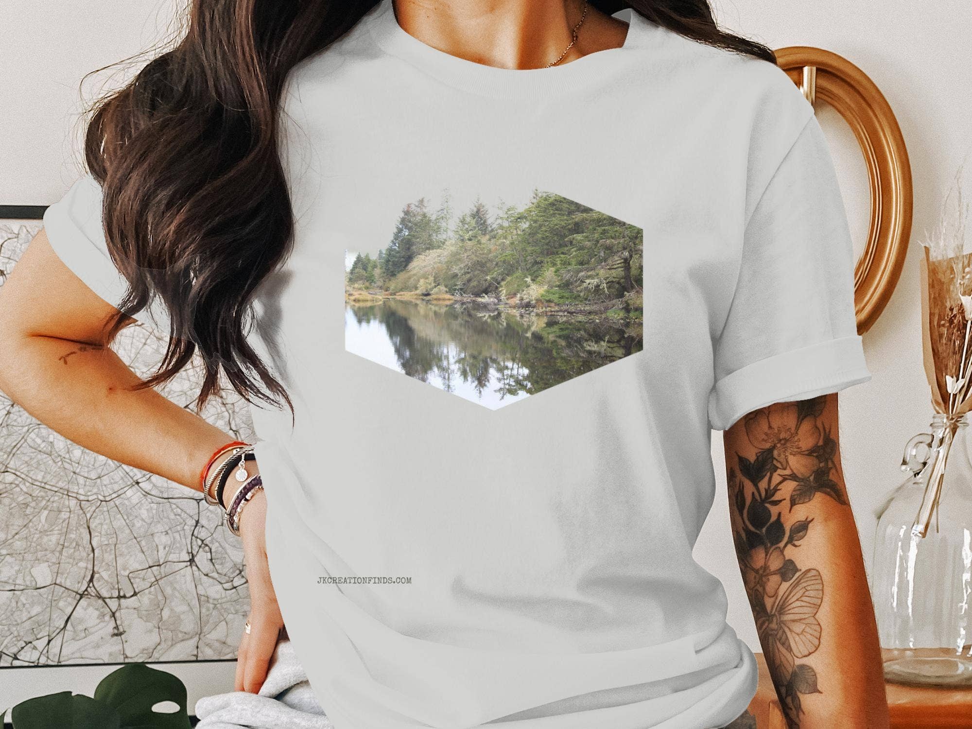Scenic Lake Forest Print T Shirt Nature Lover Gift Customizable T Shirt Add Name Message Personalized Outdoor T Shirt