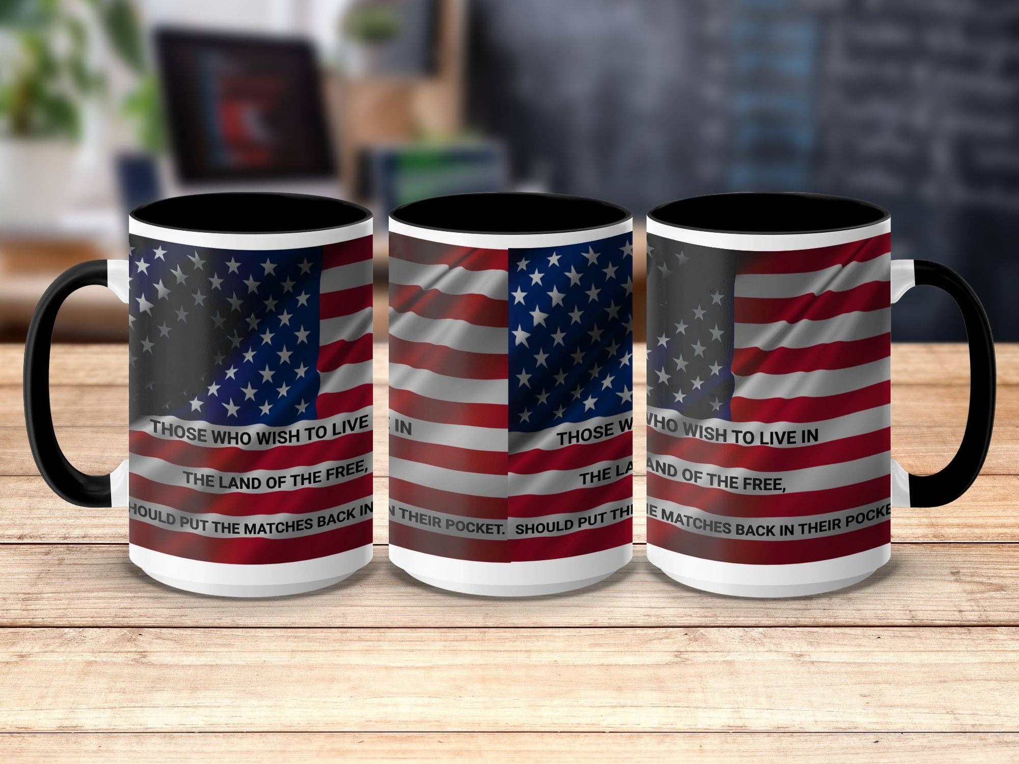 Patriotic Mug, American Flag Design, Inspirational Quote, Land of the Free, Unique Coffee Cup, Perfect Gift Idea, Office Decor