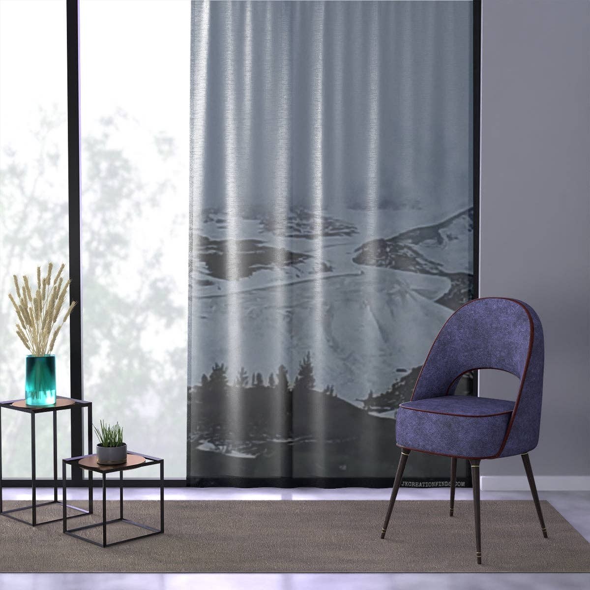 Snowy Mountain Window Curtain, Winter Landscape Drapes, Cloudy Sky Home Decor, Nature Scenery Window Treatments, Mountain View Curtains