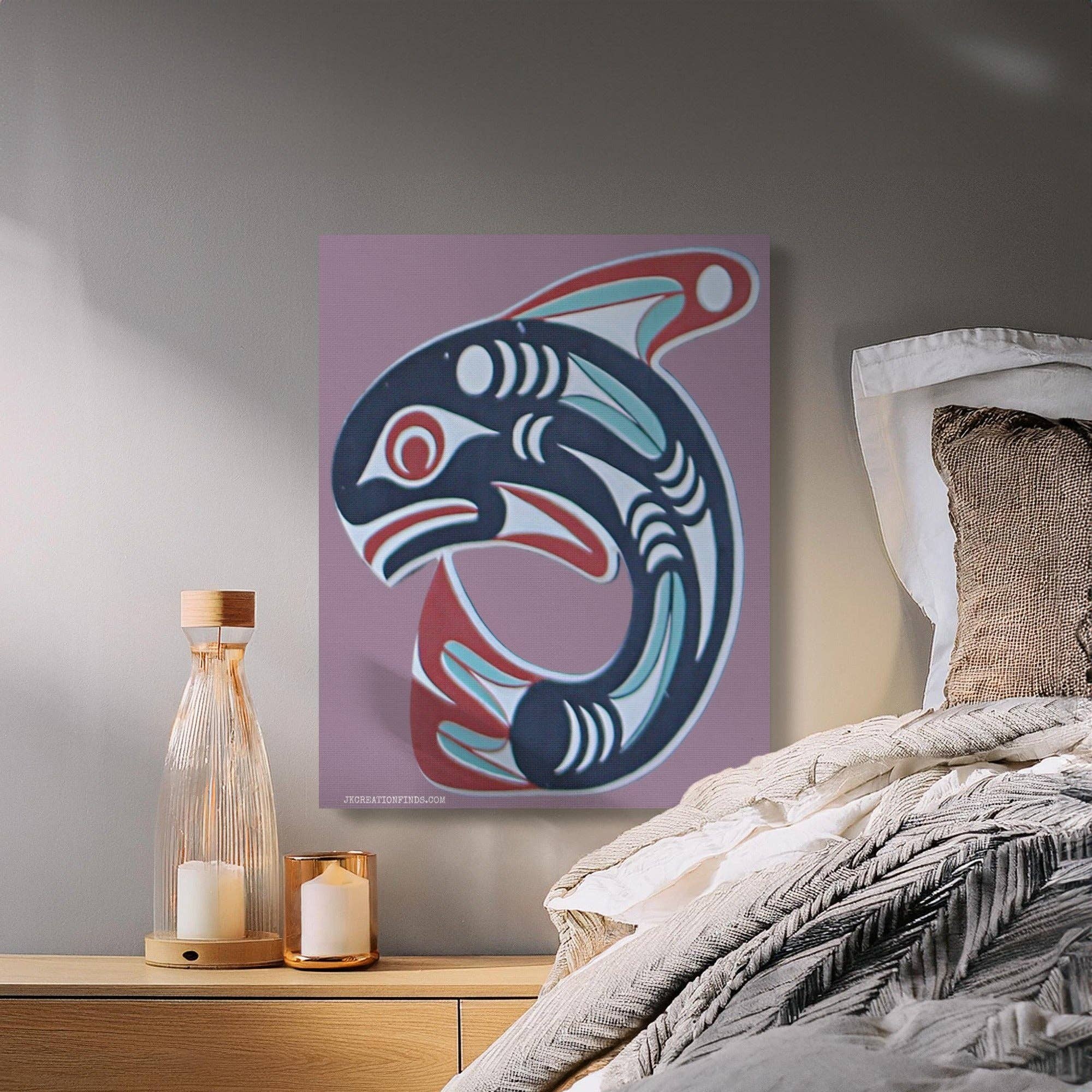 Orca Whale Art Canvas Wrap, Native American Inspired Wall Decor, Customizable Name Art, Unique Home Gift, Killer Whale Canvas Art