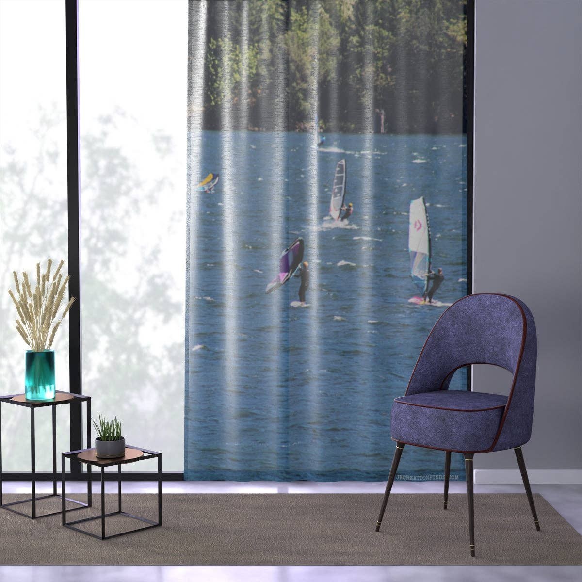 Windsurfing Window Curtains, Lake Scene Drapes, Water Sports Decor, Nature Inspired Curtain, Surfing Art, Home Accent, Scenic Window Panel