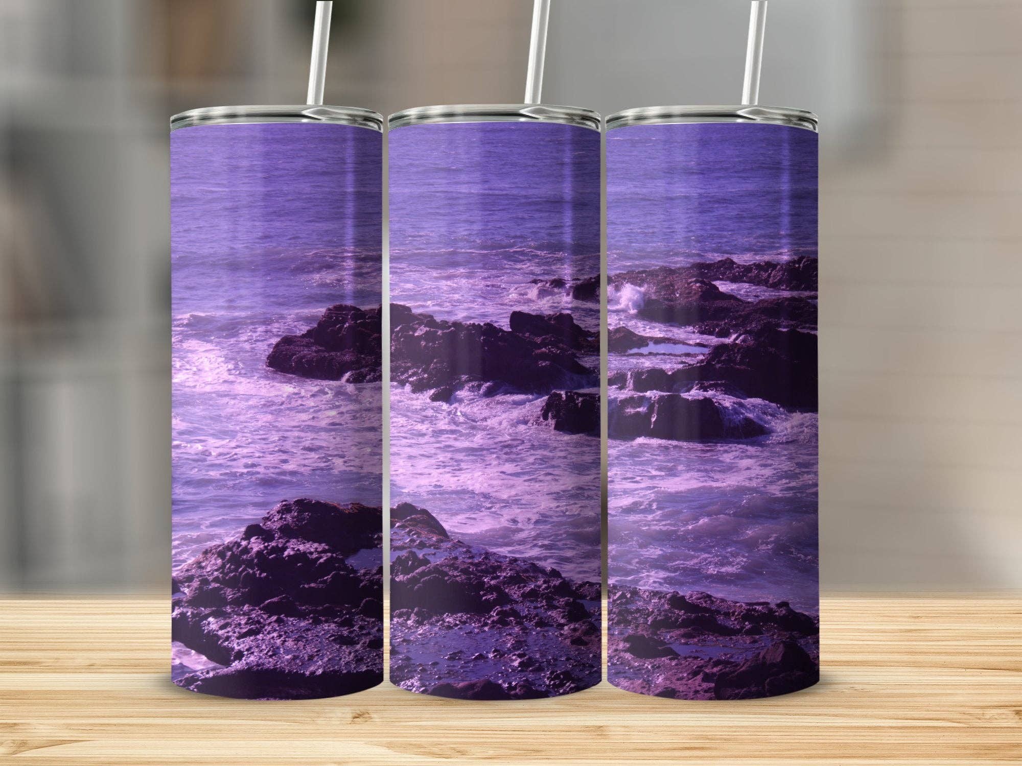 Ocean Wave Tumbler, Beach Theme Insulated Tumbler, Coastal Scene Travel Mug, Ocean Rocks Drinkware, Seaside Vacation Tumbler