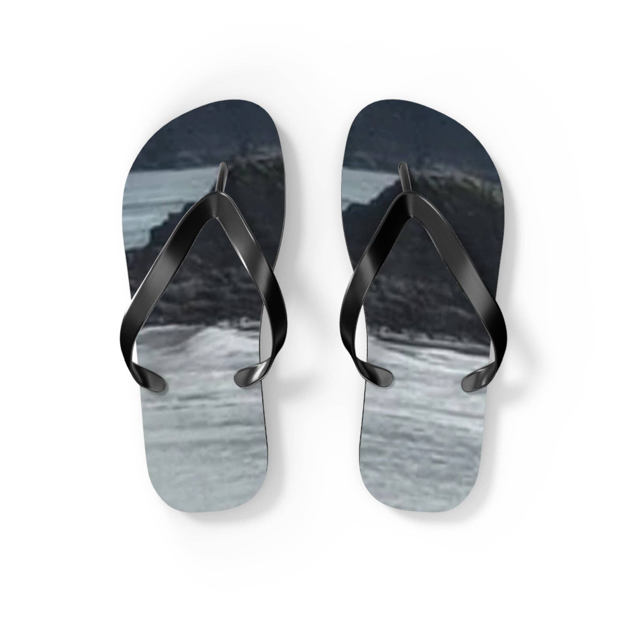 Ocean Wave Flip Flops, Coastal Scene Beach Sandals for Summer Vacation, Nature Lover Footwear, Rocky Coastline Women's Men's Slippers Gift