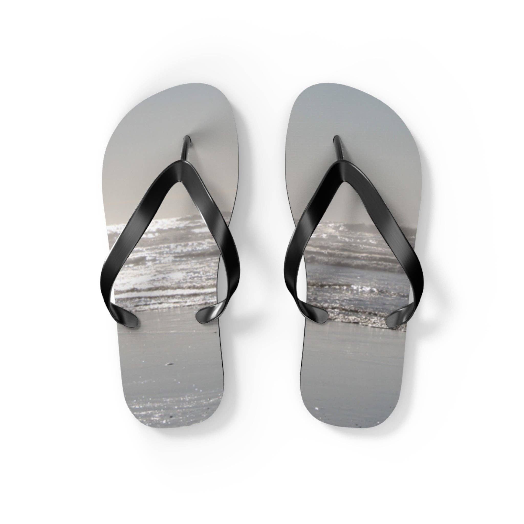 Sparkling Ocean Waves Beach Flip Flops, Sunny Coastal Water Summer Sandals, Tranquil Nature Lover Vacation Footwear for Her
