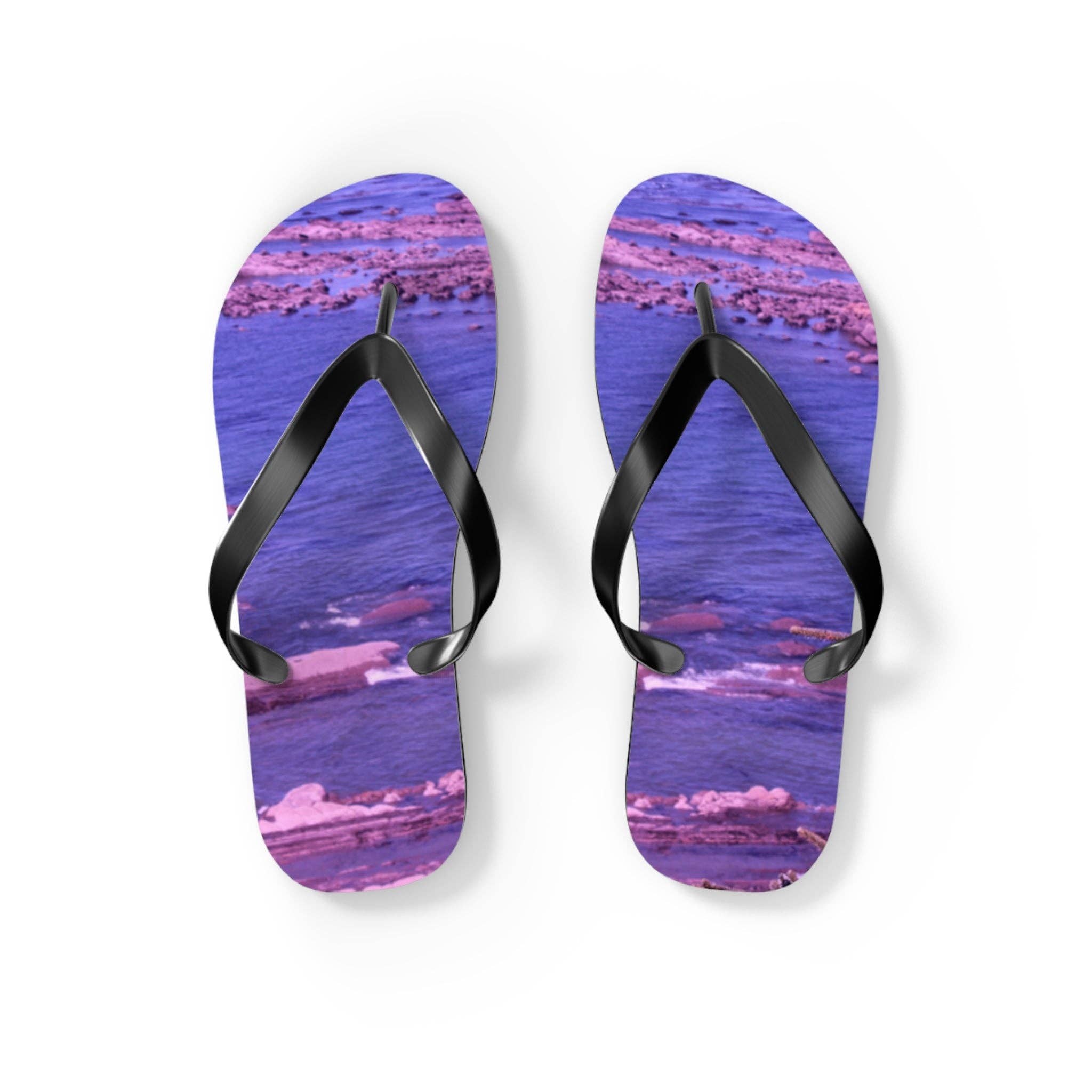 Vaporwave Purple Ocean Flip Flops, Aesthetic Pink Beach Sandals, Dreamy Summer Footwear, Unique Gift for Her