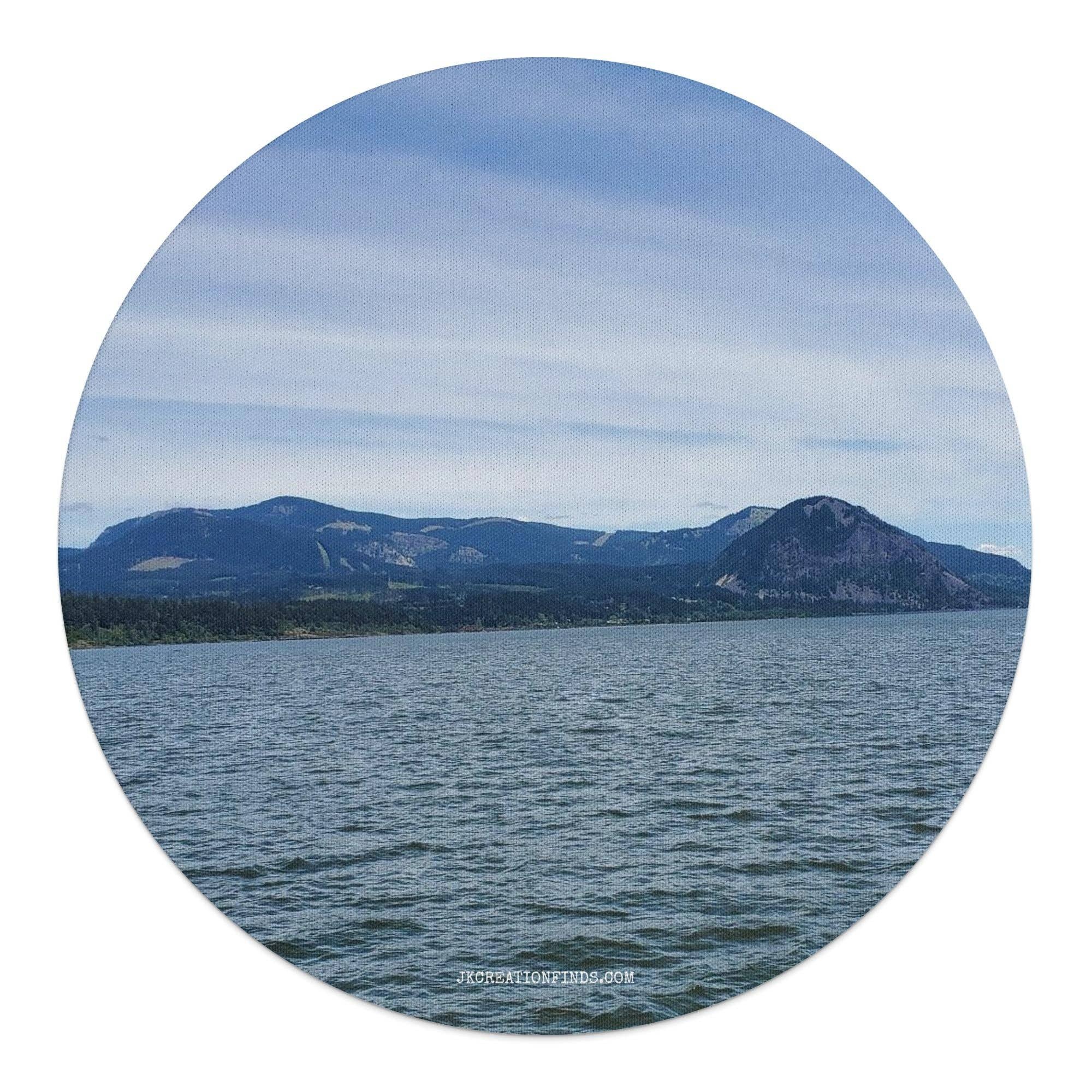 Scenic Mountain and Lake View Mouse Pad, Round Desk Mat, Unique Office Accessory, Perfect Gift for Nature Lovers, Non-slip Base