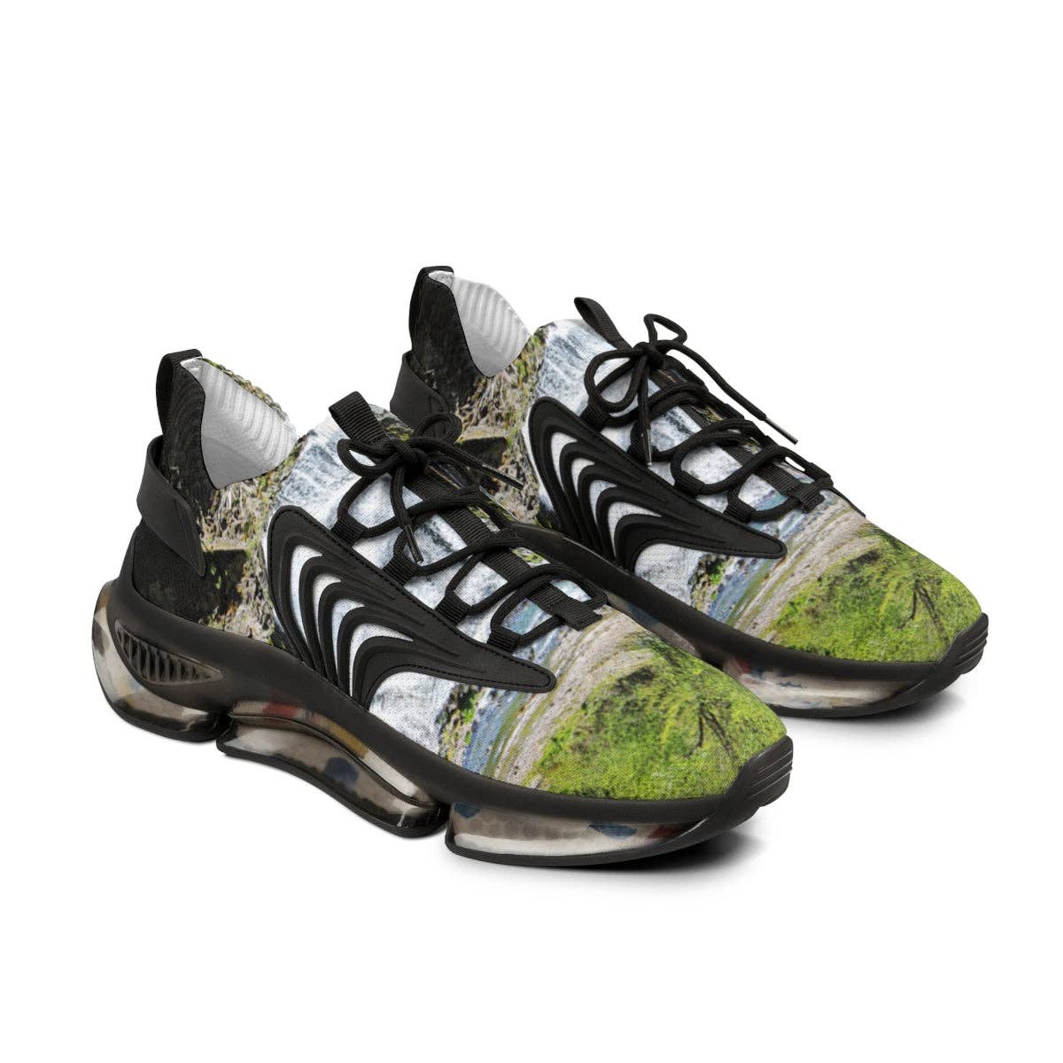 Waterfall Men's Mesh Sneakers, Nature Inspired Shoes, Outdoor Adventure Footwear, Cool Stylish Sneakers, Unique Gift for Him