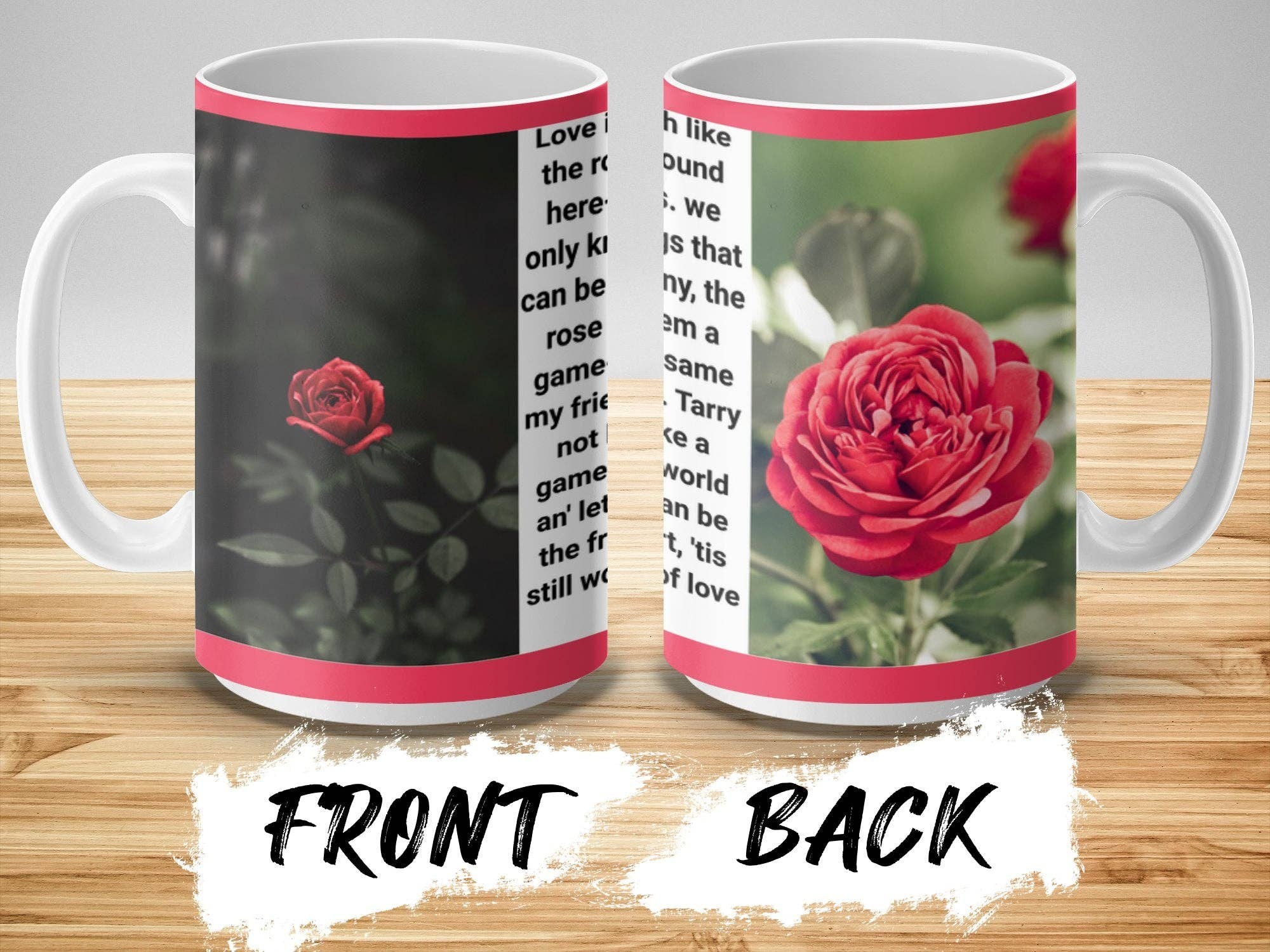 Romantic Floral Mug, Inspirational Quote Mug, Red Rose Design, Unique Gift Idea, Literary Lover, Aesthetic Poetry Print