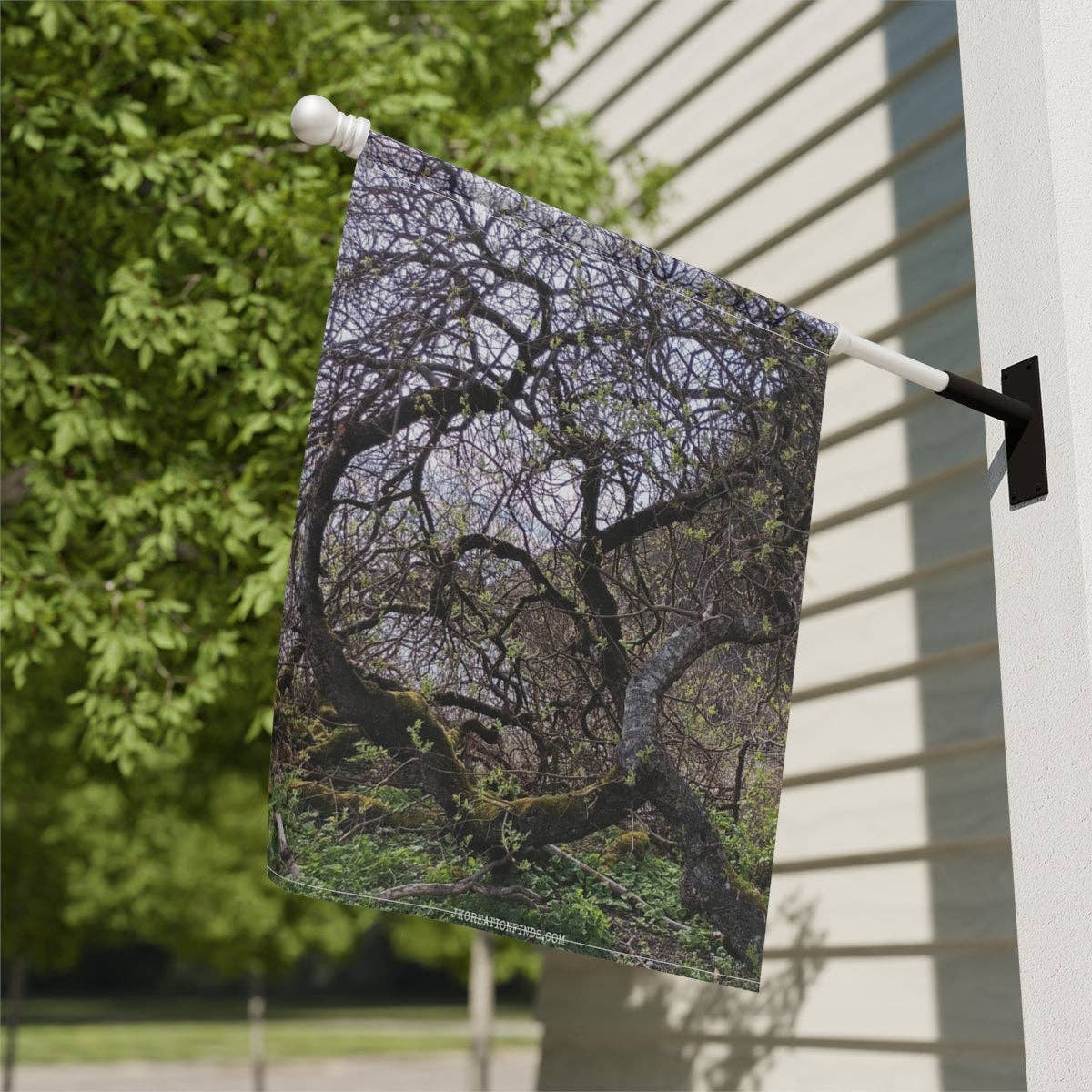Twisted Tree Garden Banner, Nature House Banner, Unique Tree Art, Mossy Branch Decor, Outdoorsy Home Decor, Spring Tree Banner, Natural Tree
