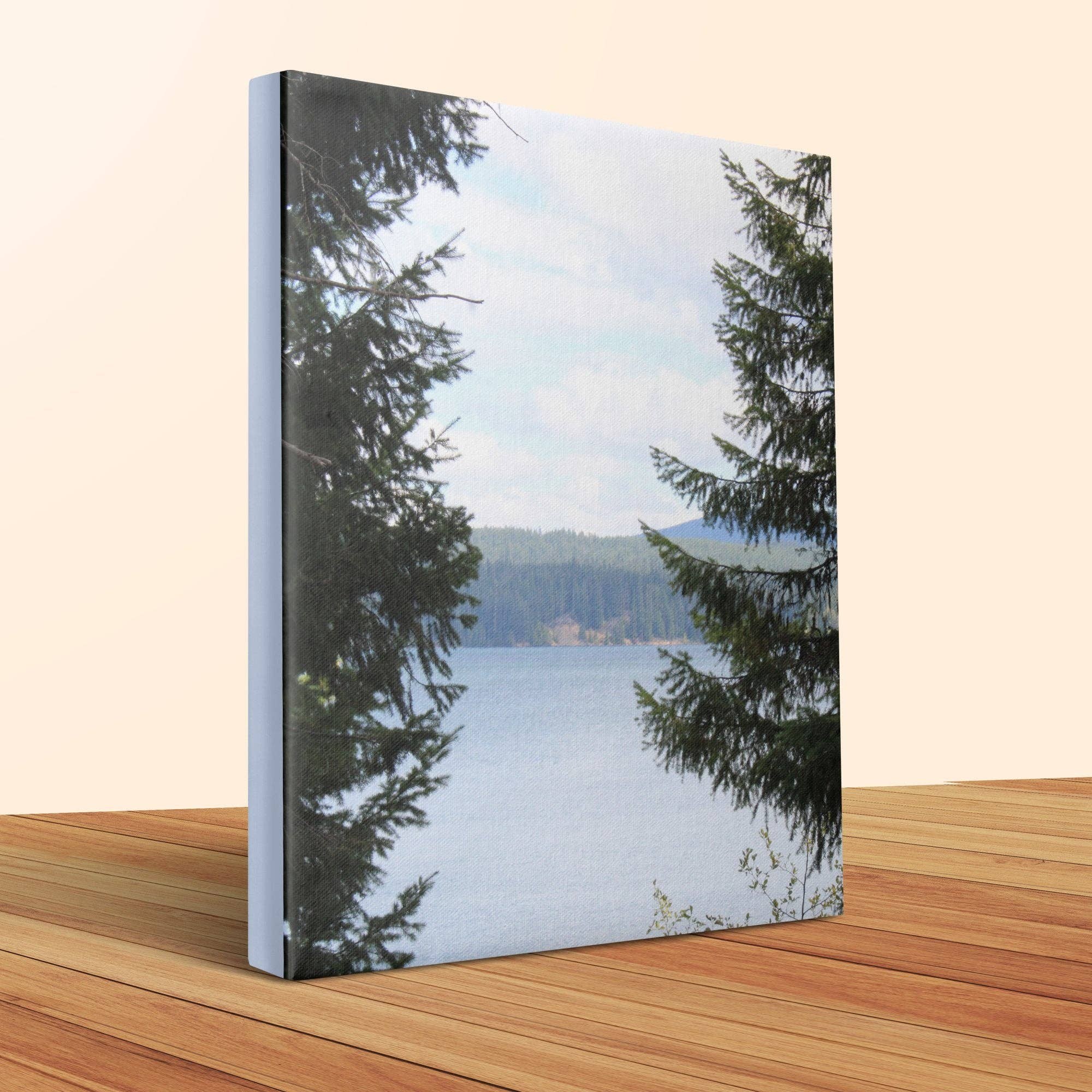 Serene Lake View Canvas Print, Tranquil Nature Scene Wall Art, Mountain and Trees Landscape Photography, Mt Hood Oregon Decor