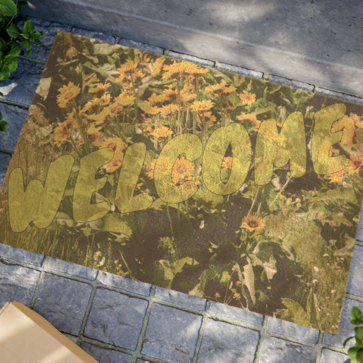 Welcome Doormat, Yellow Flowers Doormat, Floral Doormat, Outdoor Doormat, Decorative Doormat, Nature Doormat, Housewarming Gift