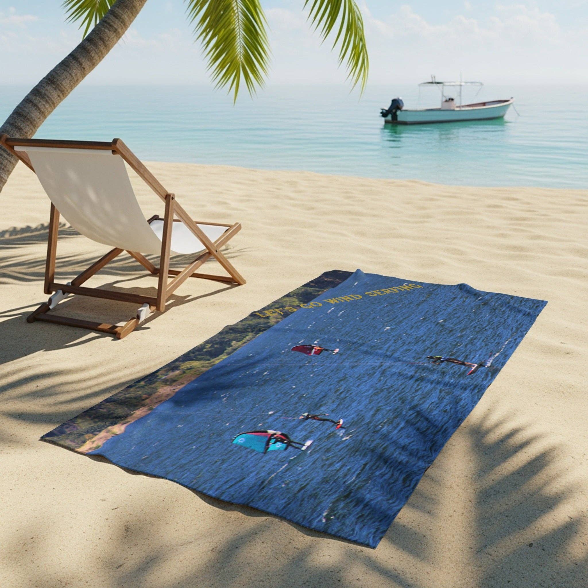 Windsurfing Beach Towel, Watersport, Summer Fun, Outdoor Adventure, Surfing Gift, Editable, Add a Name or Message
