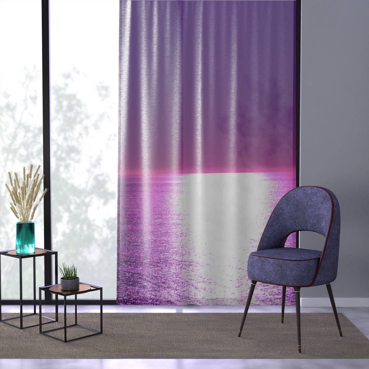 Purple Sunset Window Curtain, Ocean View Curtains, Calming Home Decor, Aesthetic Room Curtains, Scenic Living Room Decor