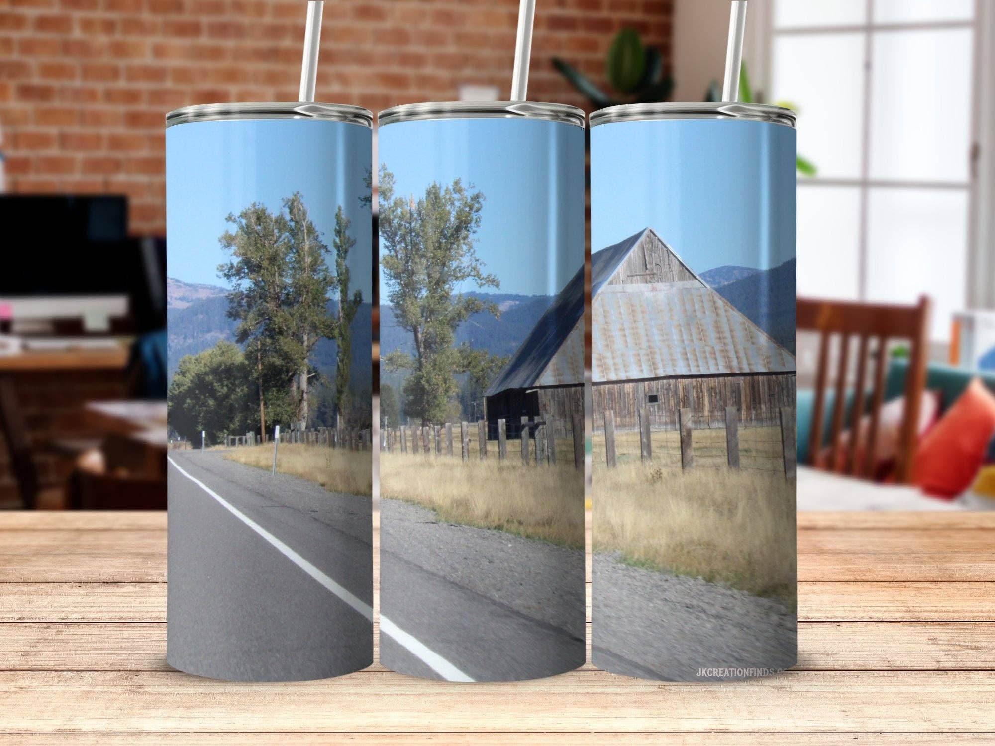 Rustic Country Barn Roadside Scene, Farmhouse Decor Tumbler, Scenic Rural Landscape Drinkware, Country Life Gift Idea, Travel Mug
