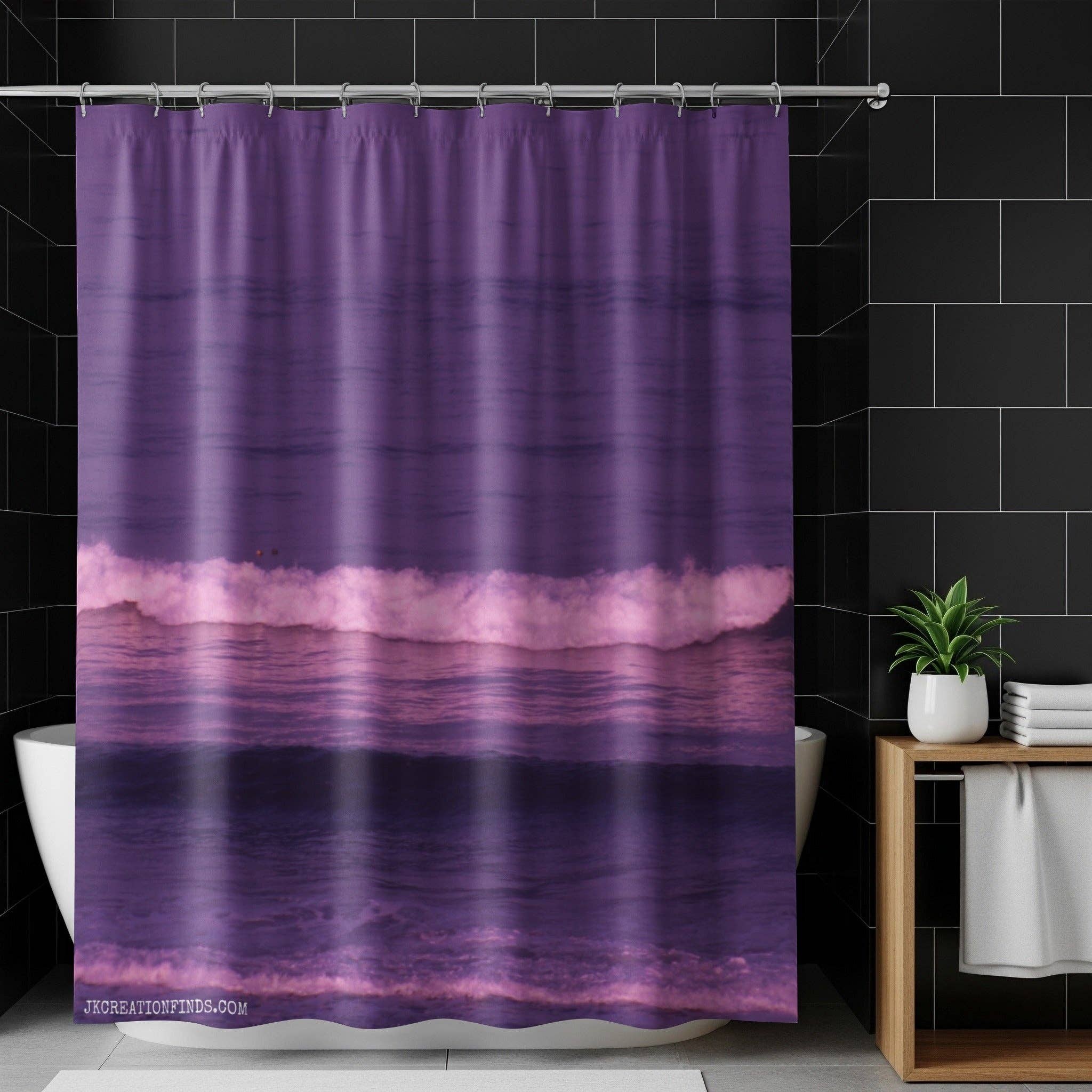 Purple Ocean Waves Shower Curtains, Coastal Home Decor, Beach Themed Bathroom, Unique Ocean Art, Calming Water Design, Relaxing Vibe