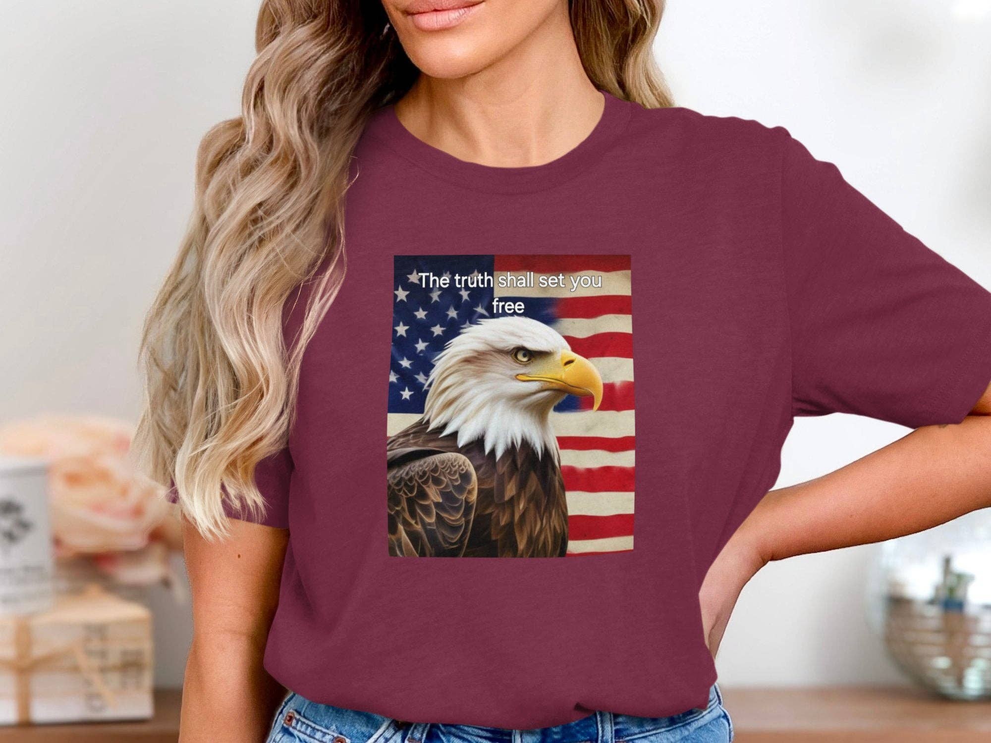Patriotic Eagle T Shirt USA Flag Design, The Truth Shall Set You Free Shirt, American Pride Graphic Tee, Gift for Veterans