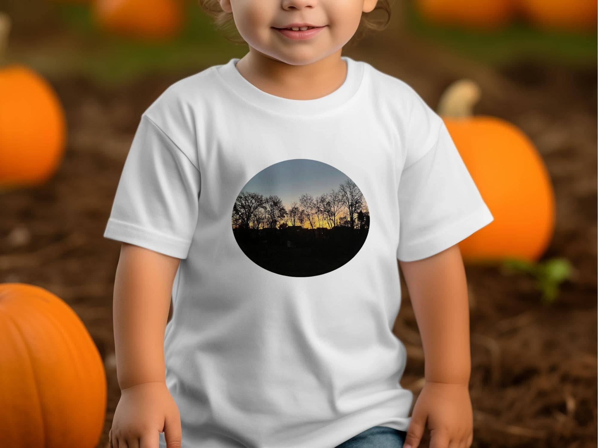 Sunlit Tree Silhouette T-Shirt at Dusk, Perfect Gift for Nature Lovers, Customize with Name or Personal Message, Unique Graphic Tee