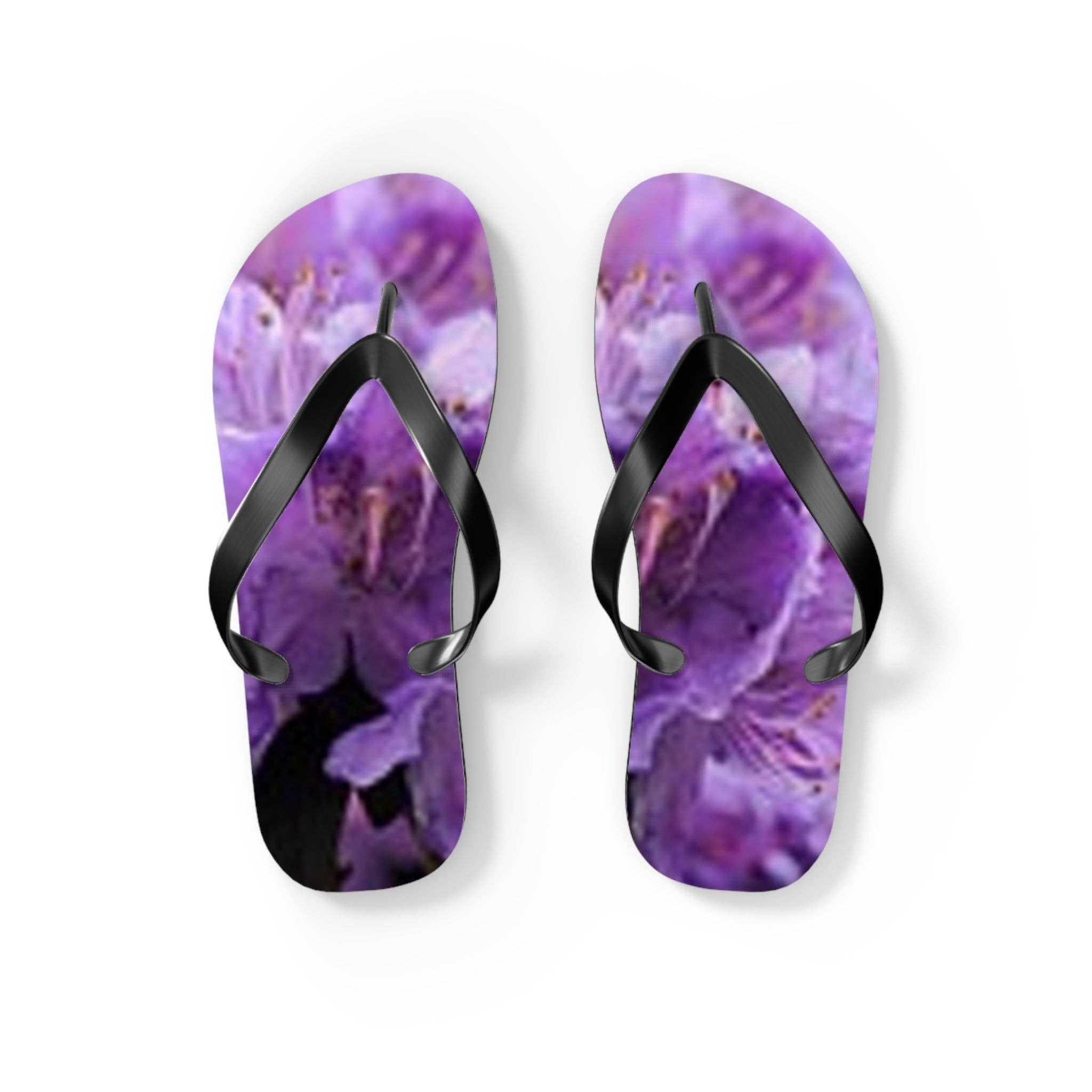 Purple Floral Flip Flops for Men And Women, Lavender Flower Print Summer Sandals, Garden Lover Beach Footwear, Nature Inspired Gift