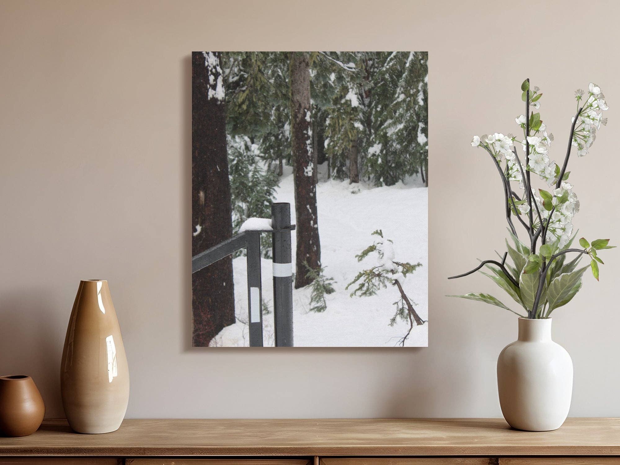 Snowy Forest Path MT Hood Oregon, Canvas Wall Art Winter Scene, Nature Photography Print, Winter Home Decor, Snowy Trees Canvas Wrap