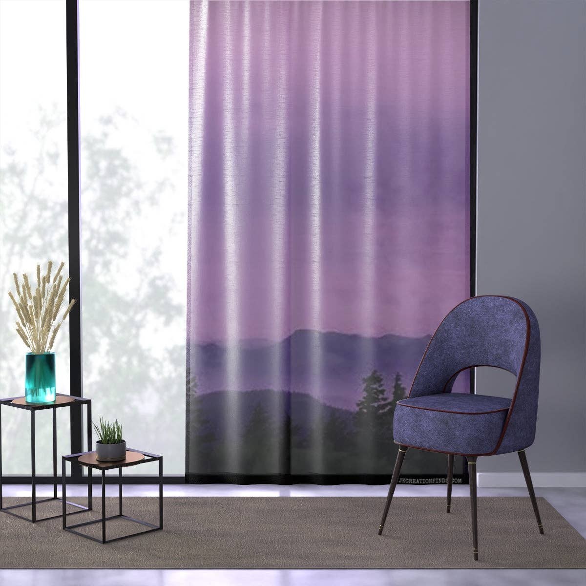 Purple Mountain Window Curtain, Forest View Drapes, Aesthetic Home Decor, Nature Inspired Curtain, Scenic Window Covering, Room Accent
