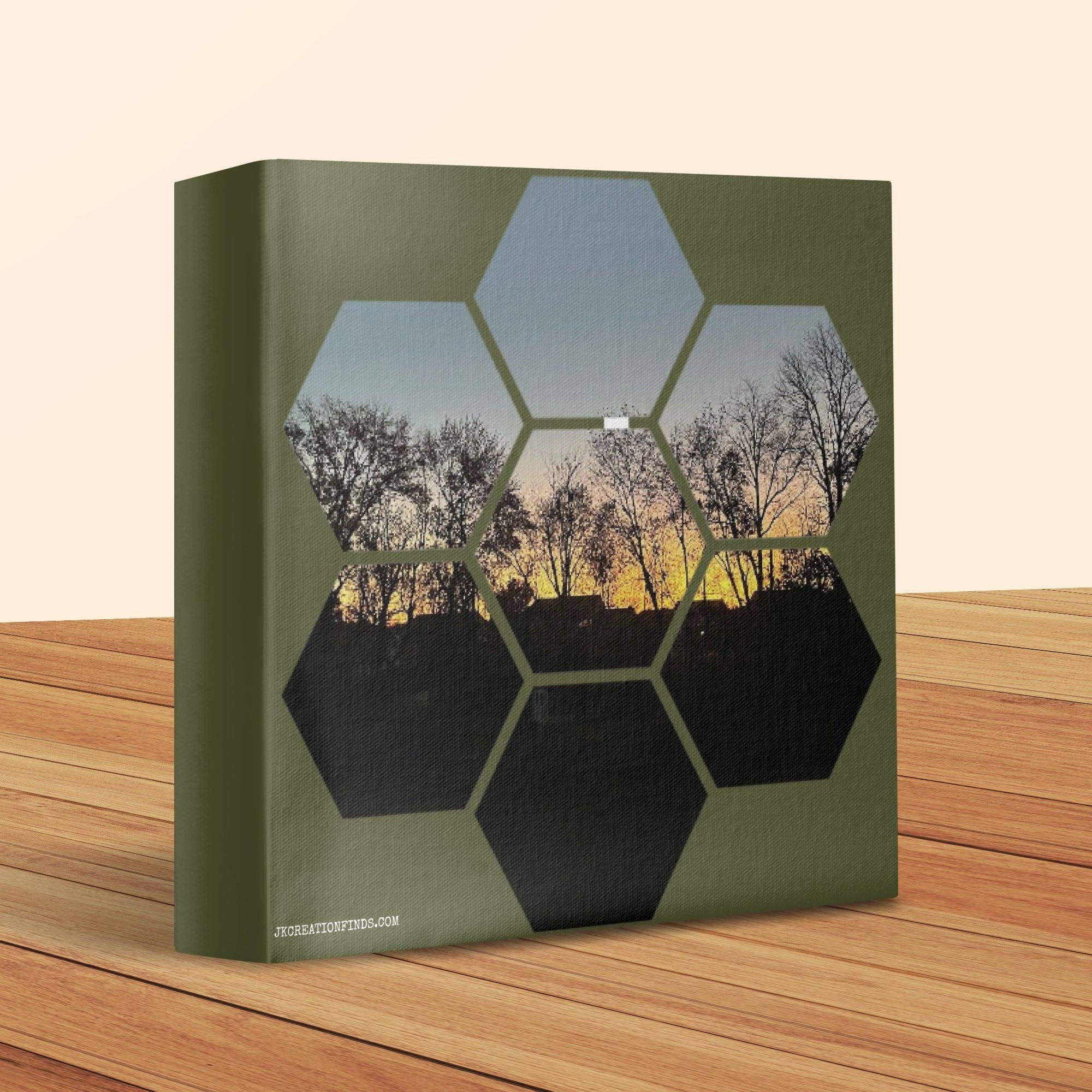 Sunset Trees Canvas Wrap, Hexagon Design Wall Art, Nature Scene Canvas, Home Decor, Personalized Gift, Custom Message Option