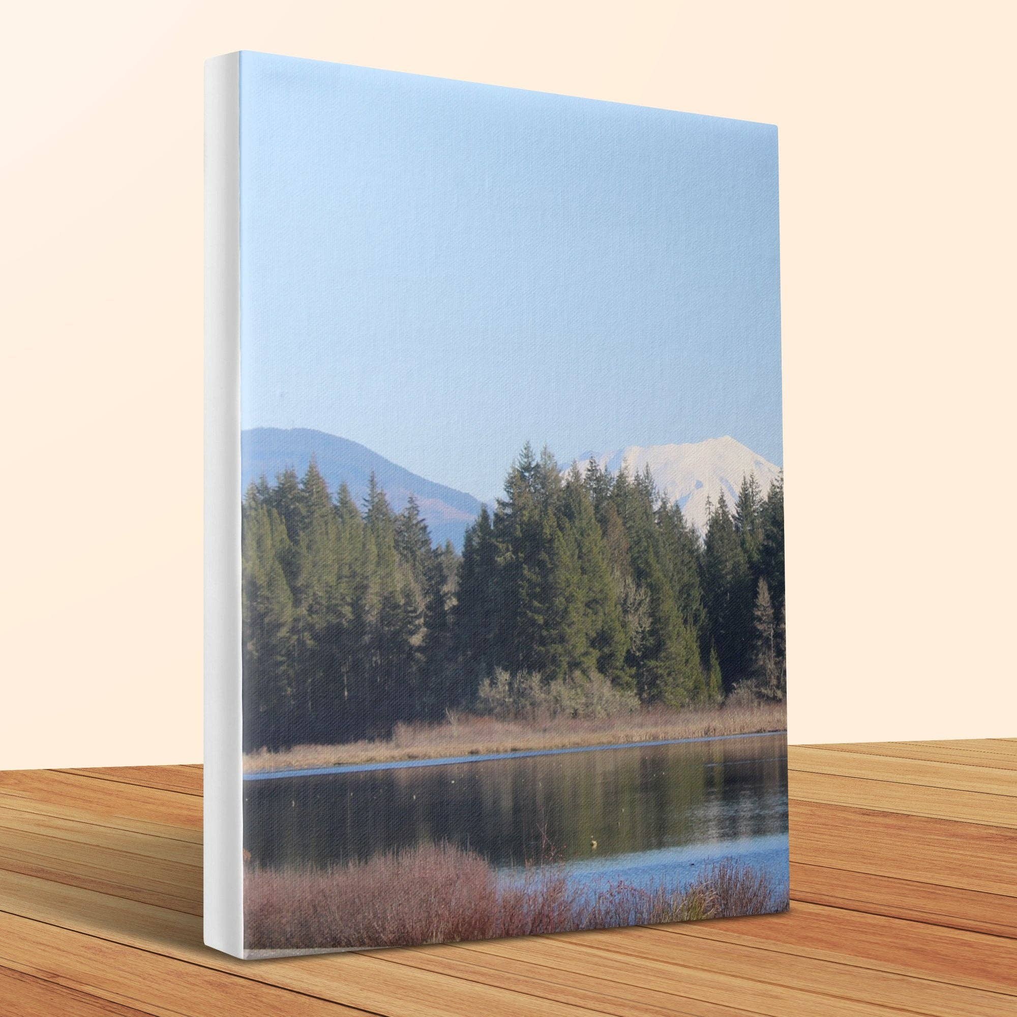 Scenic nature canvas print, Lake and mountain landscape wall art, Forest photograph print for home decor, Mountain view picture