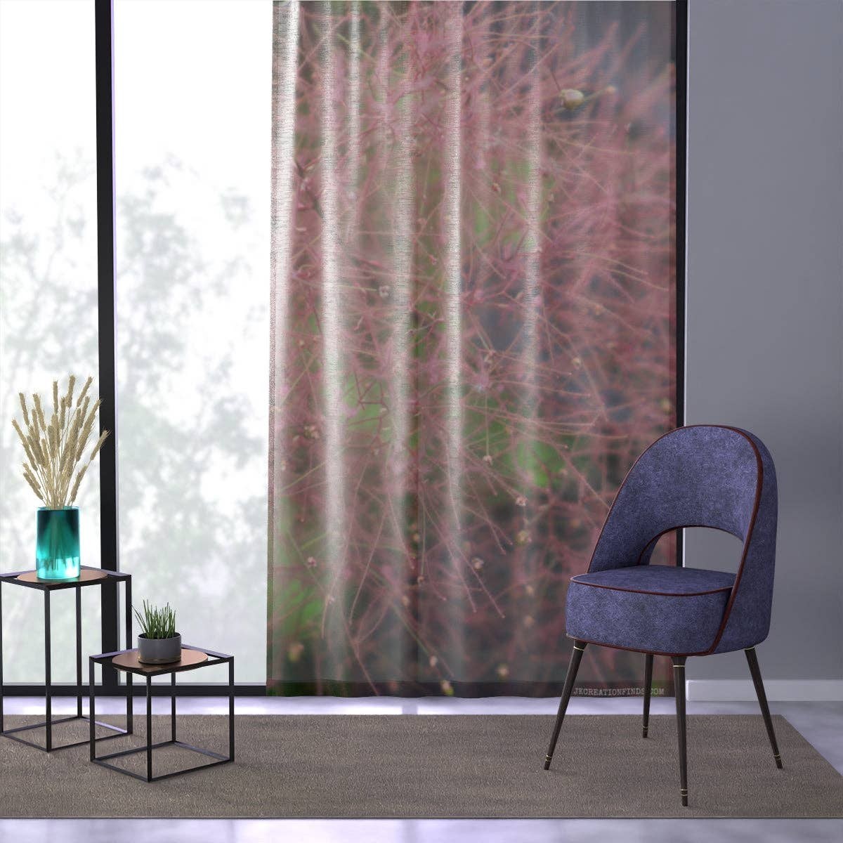 Smoke Bush Window Curtain, Cotinus Coggygria Floral, Nature Inspired Decor, Botanical Window Treatment, Soft Pink Hues, Unique Home Decor