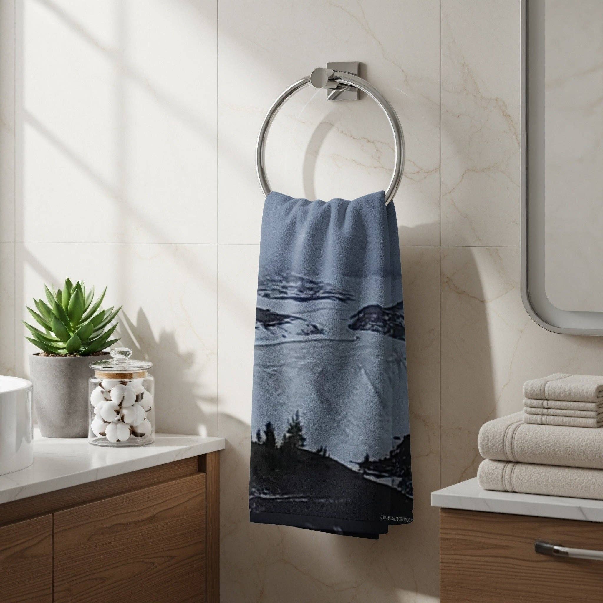 Snowy Mountain Range hand towel, Winter Landscape Bath Decor, Nature Photography Kitchen Towel, Scenic View Gift, Home Decor Hand Towel