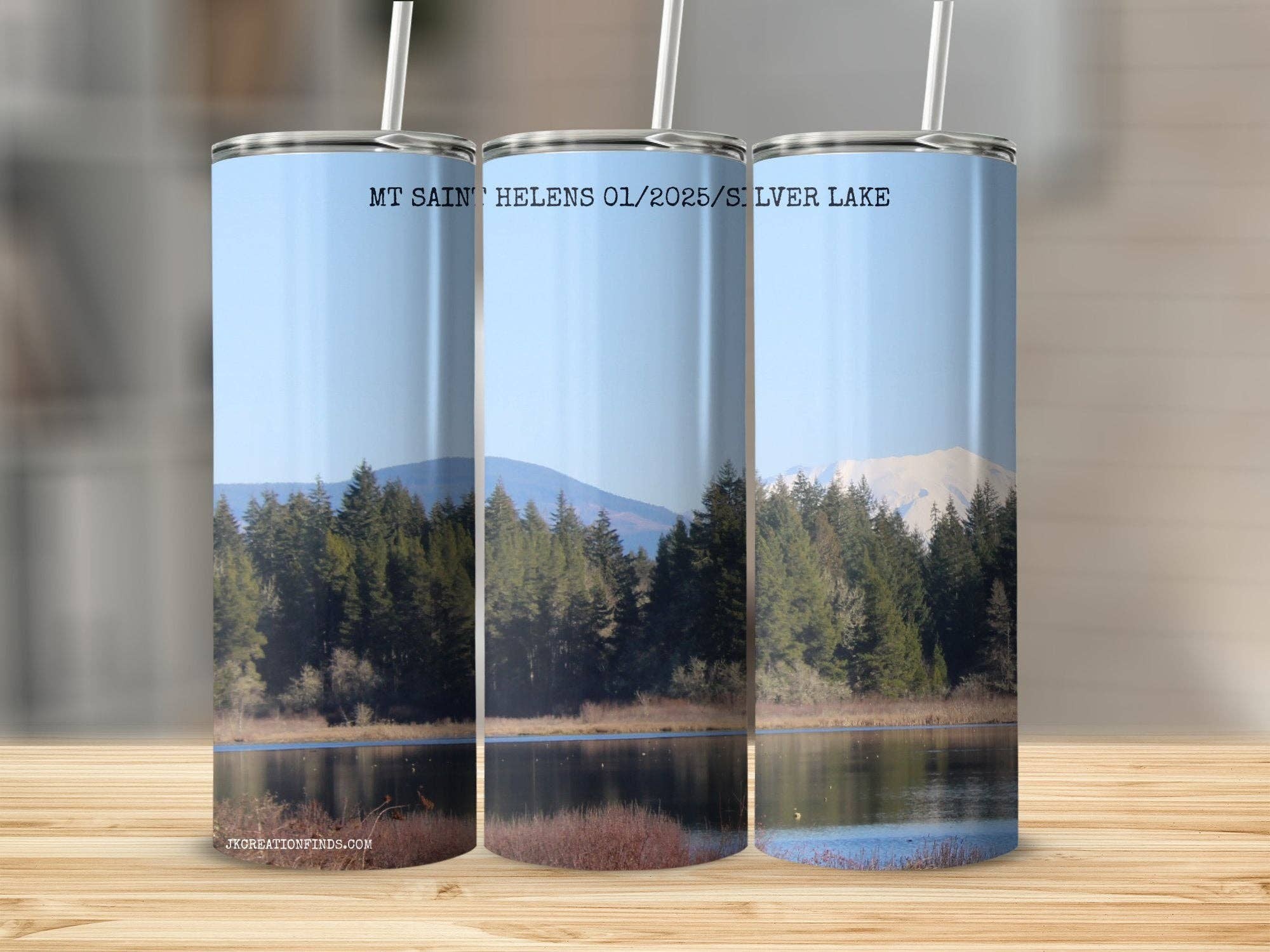Scenic Mt Saint Helens Tumbler, Nature Lovers Travel Mug, Unique Gift Idea, Silver Lake Landscape Tumbler, Outdoor Adventure Mug
