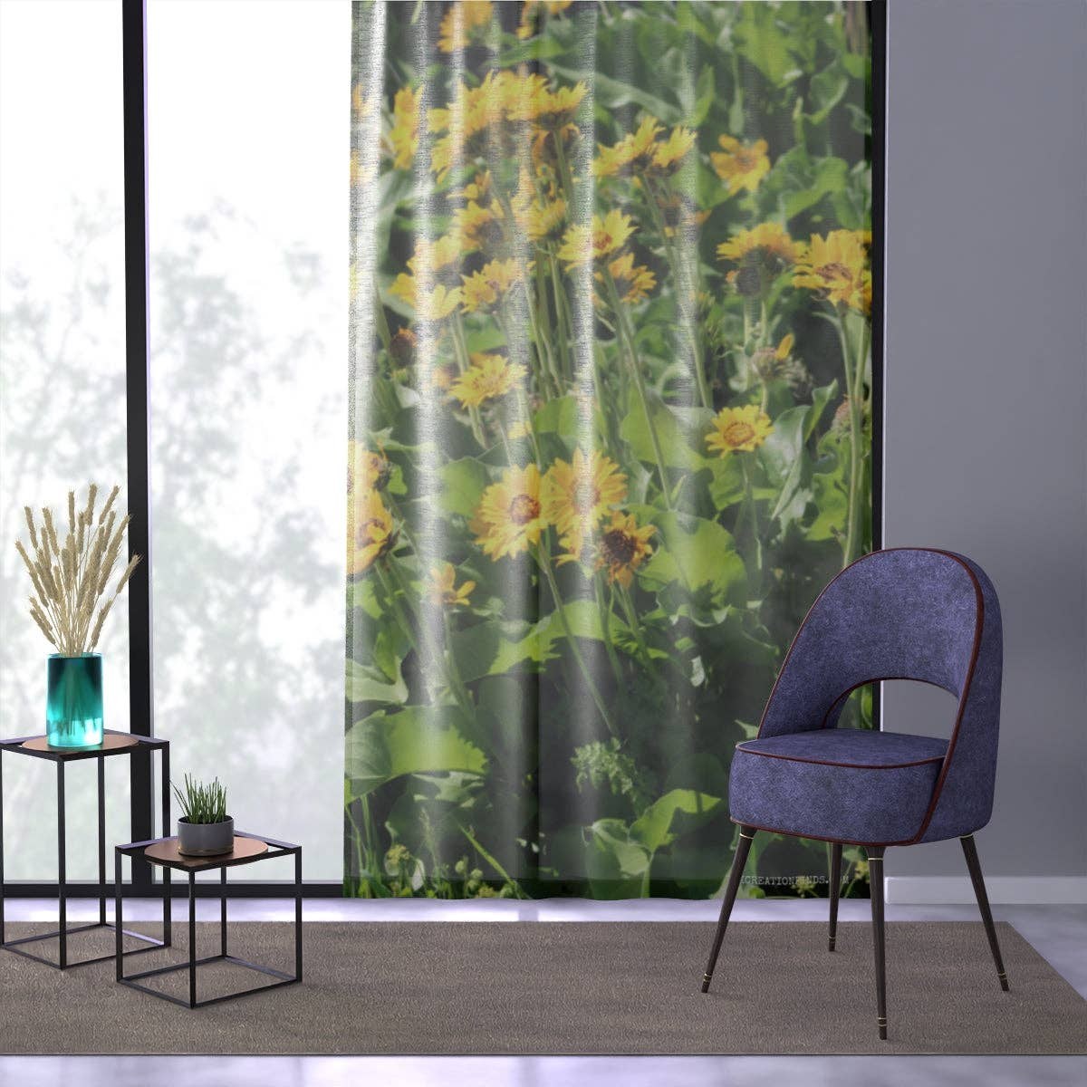 Yellow Flower Window Curtain, Golden Aster Floral Drapes, Botanical Nature Home Decor, Bright Spring Summer Sunlight Window Treatment