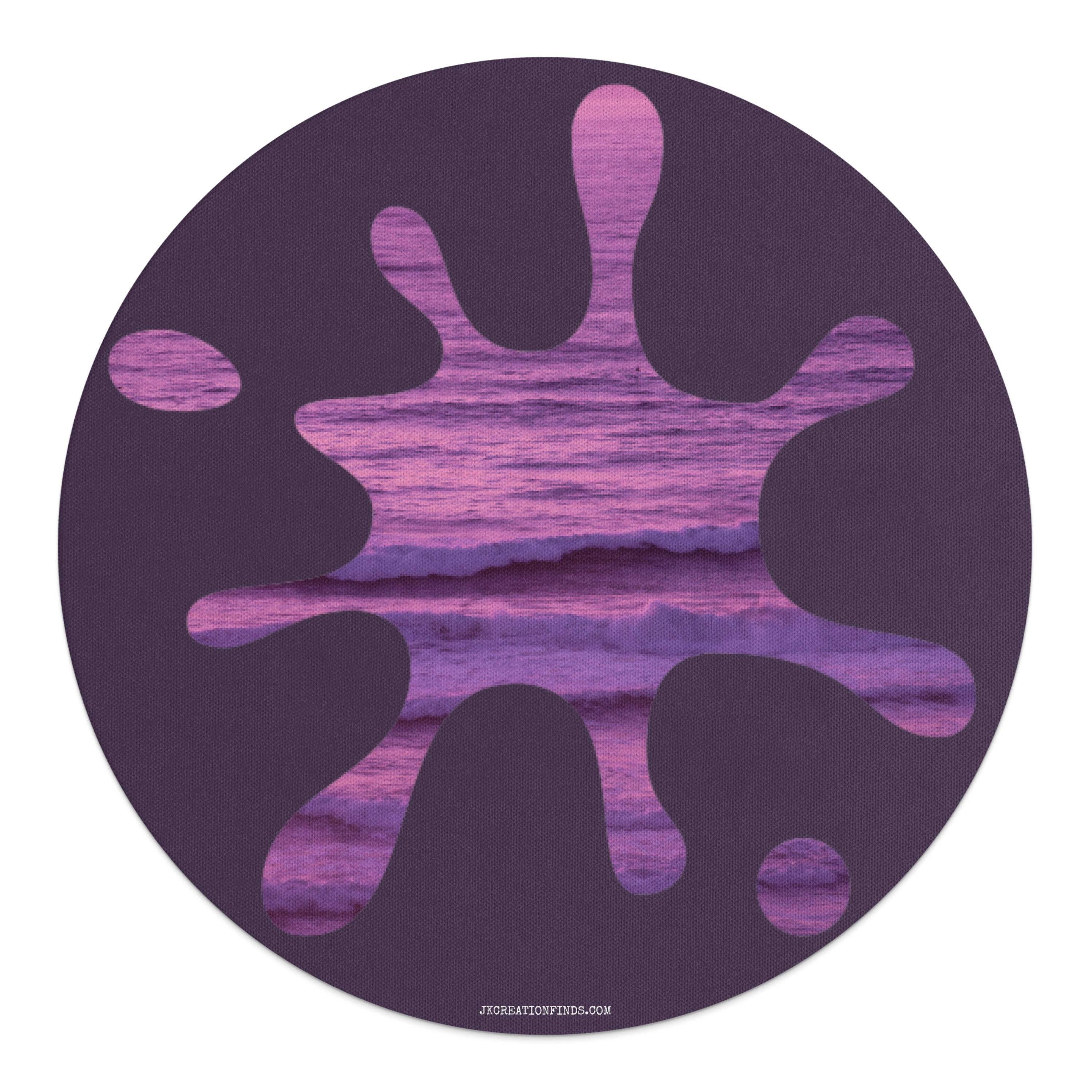 Round mouse pad splash paint design purple ocean waves aesthetic desk accessory, unique round mouse pad gift idea for home office