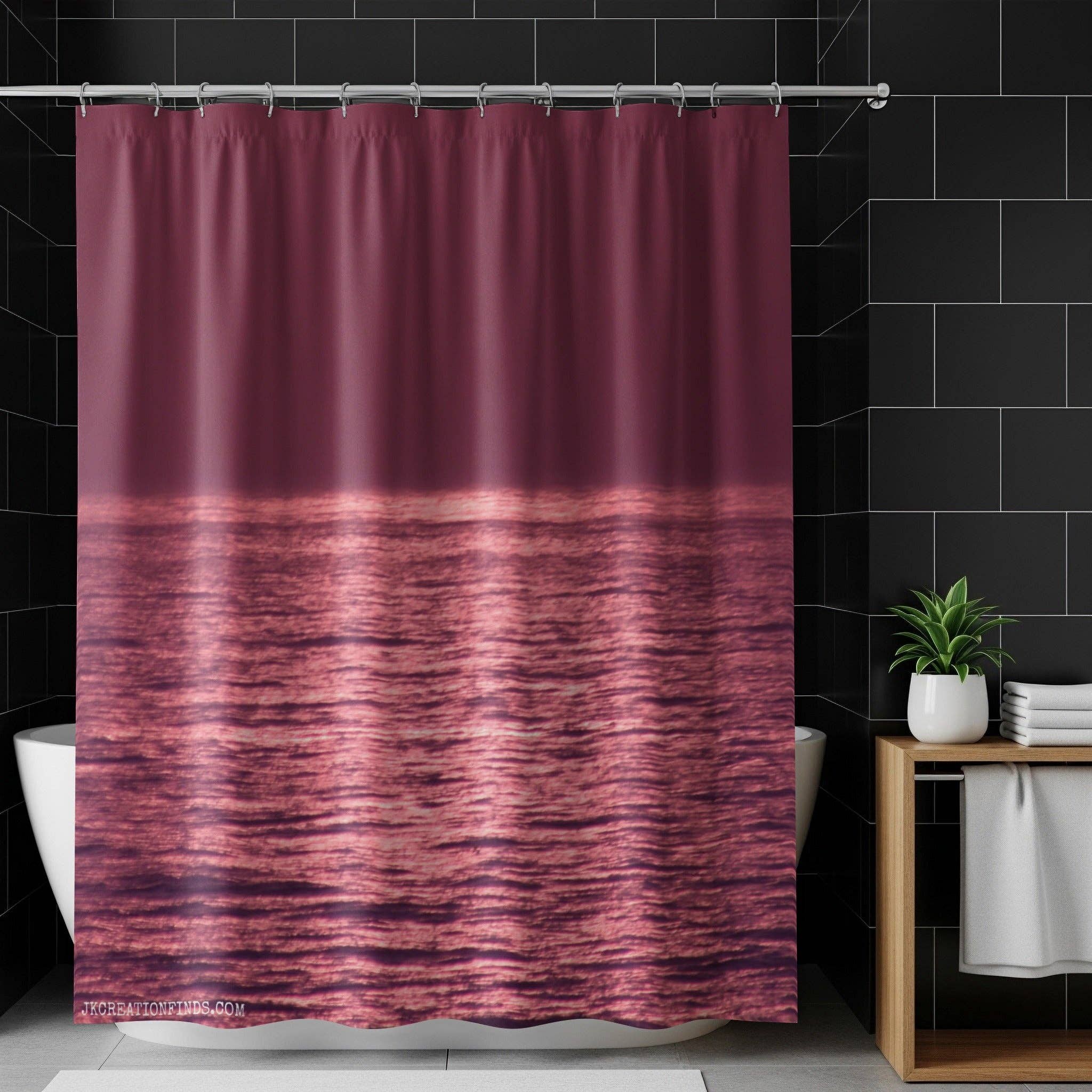 Pink Ocean Shower Curtains, Sunset Ocean View, Coastal Decor, Bathroom Art, Calming Water Scene, Modern Bathroom, Unique Design