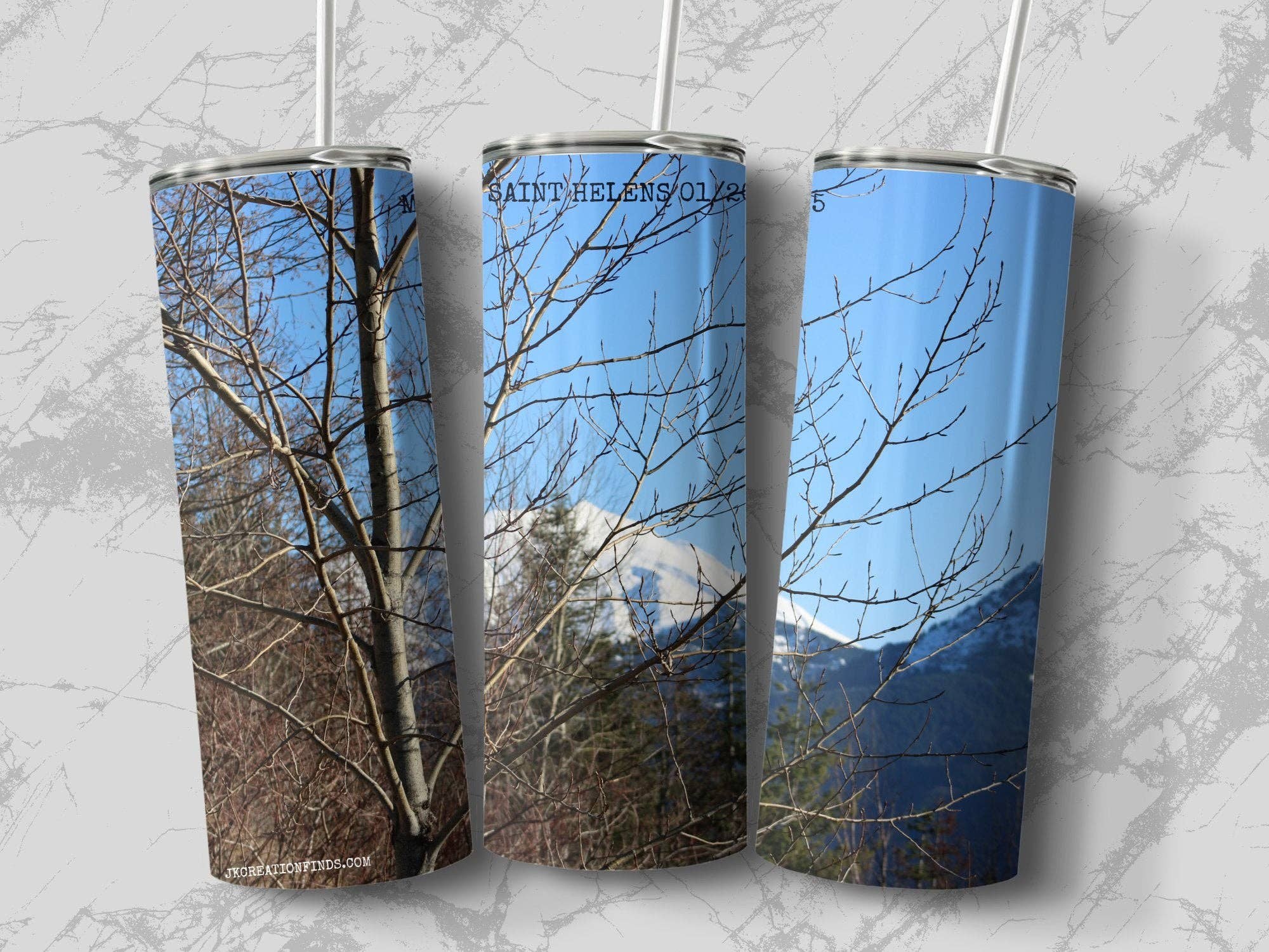 Winter Mountain Scene Tumbler, Snowy Peak Insulated Cup, Nature Inspired Travel Mug, Scenic Vista Drinkware, Tree Silhouette Tumbler