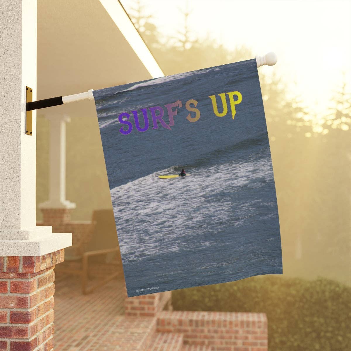 Surfs Up Banner, Ocean Wave Flag, Surfing Garden Banner, Beach House Decor, Coastal Home, Outdoor Decoration, Surfer Gift